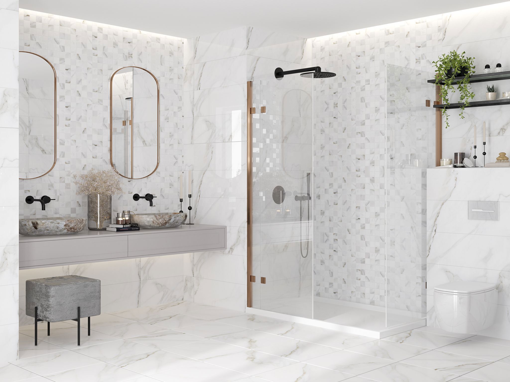 Изображение товара Мозаика Eletto ceramica 30x30 см белая с эффектом мрамора глянцевая