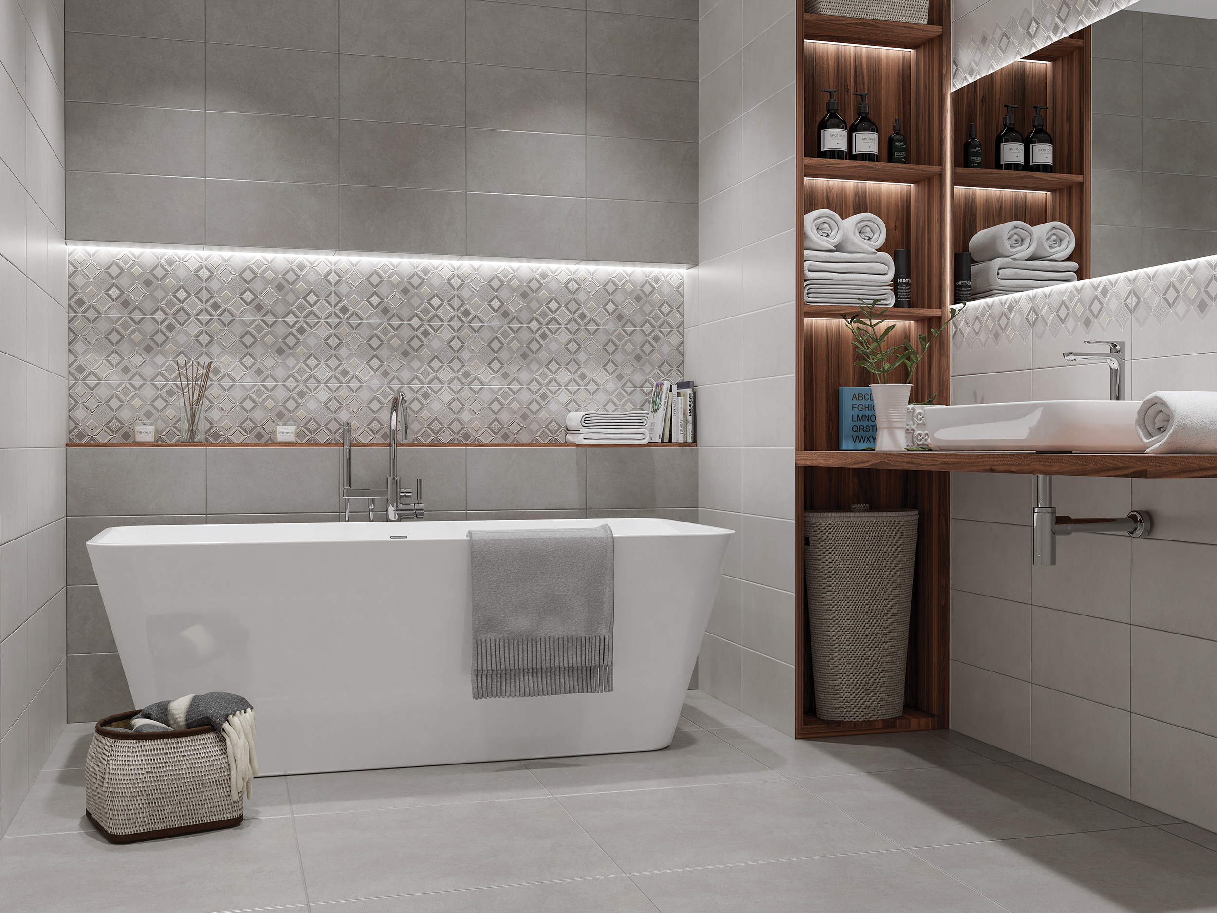 Изображение товара Настенная керамическая плитка Azori Starck tessera 2 20.1x40.5 см темно-серый бетон