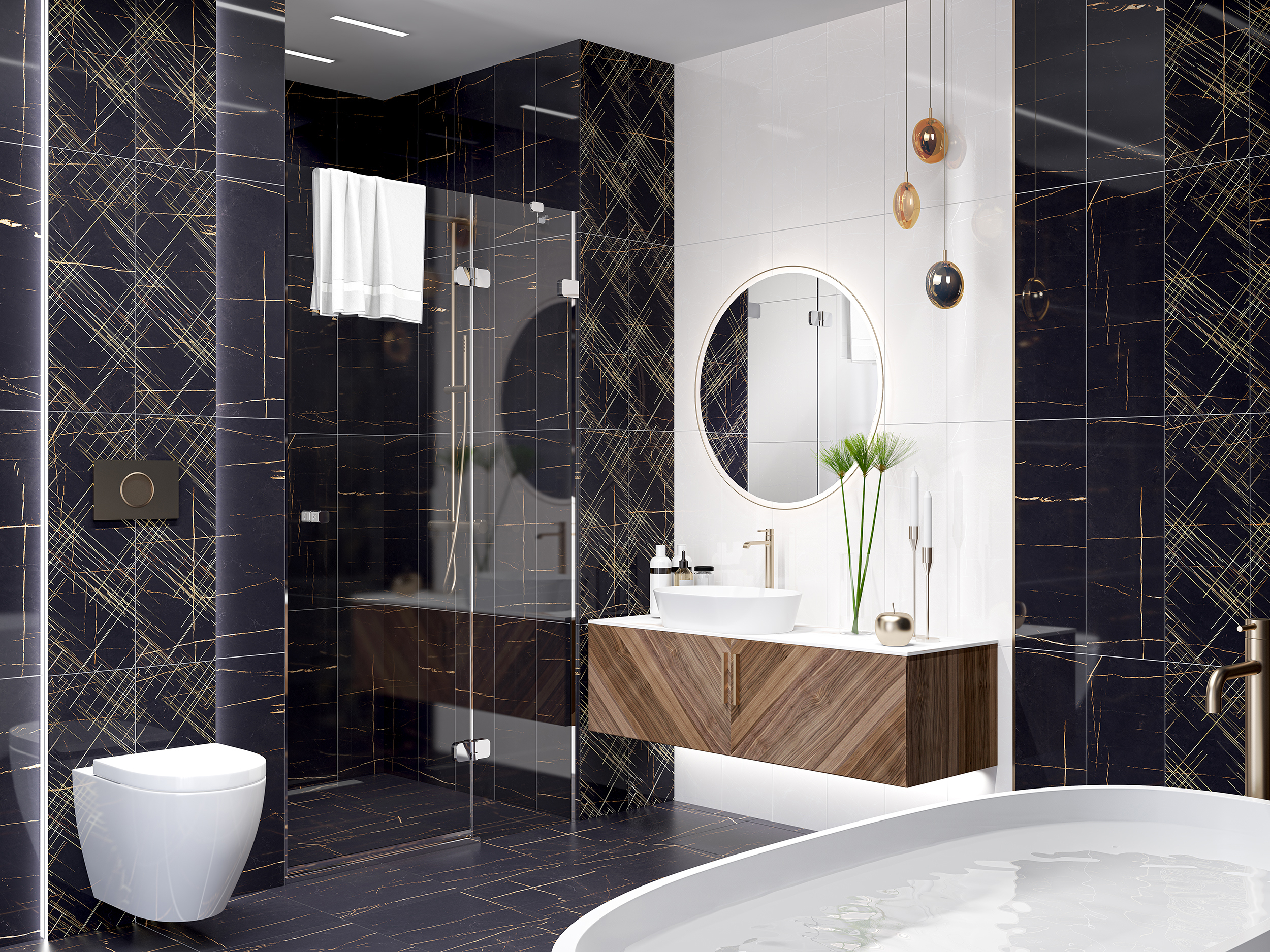 Изображение товара Настенная керамическая плитка Eletto ceramica Basalt 24.2x70 см черная с золотыми нитями