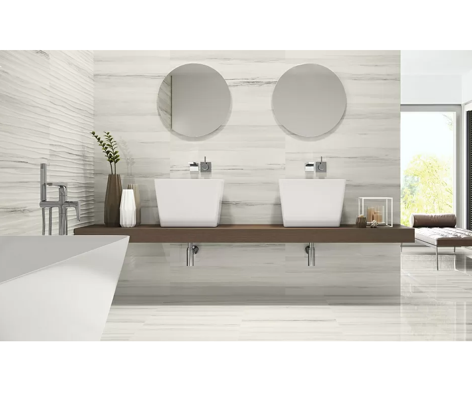 Изображение товара Керамическая настенная плитка Granito Riverdale Wellen 30x90 см, белая бежевый