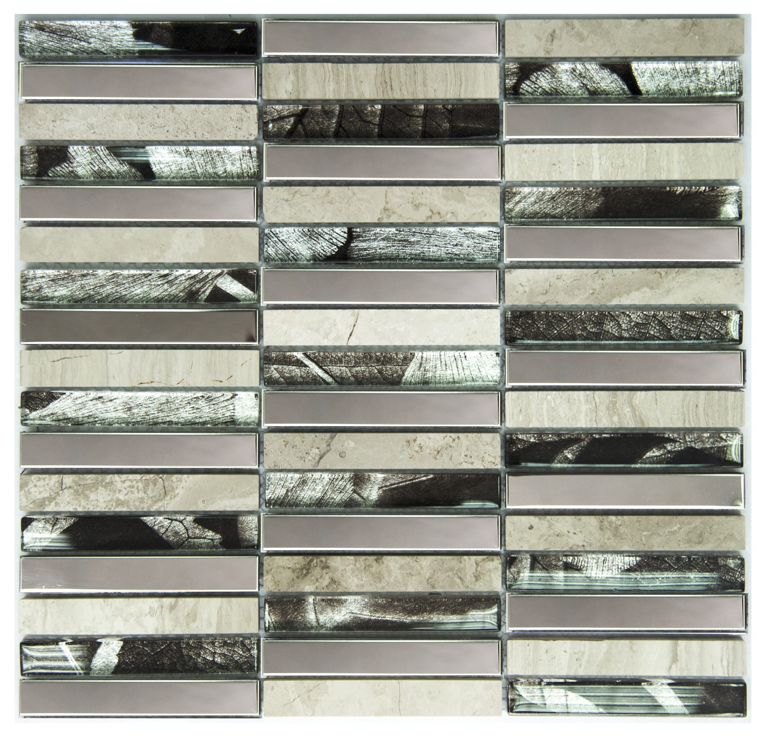 Изображение товара Декоративная мозаика NSMOSAIC из стекла, камня и металла 30x28.5 см Серый хром