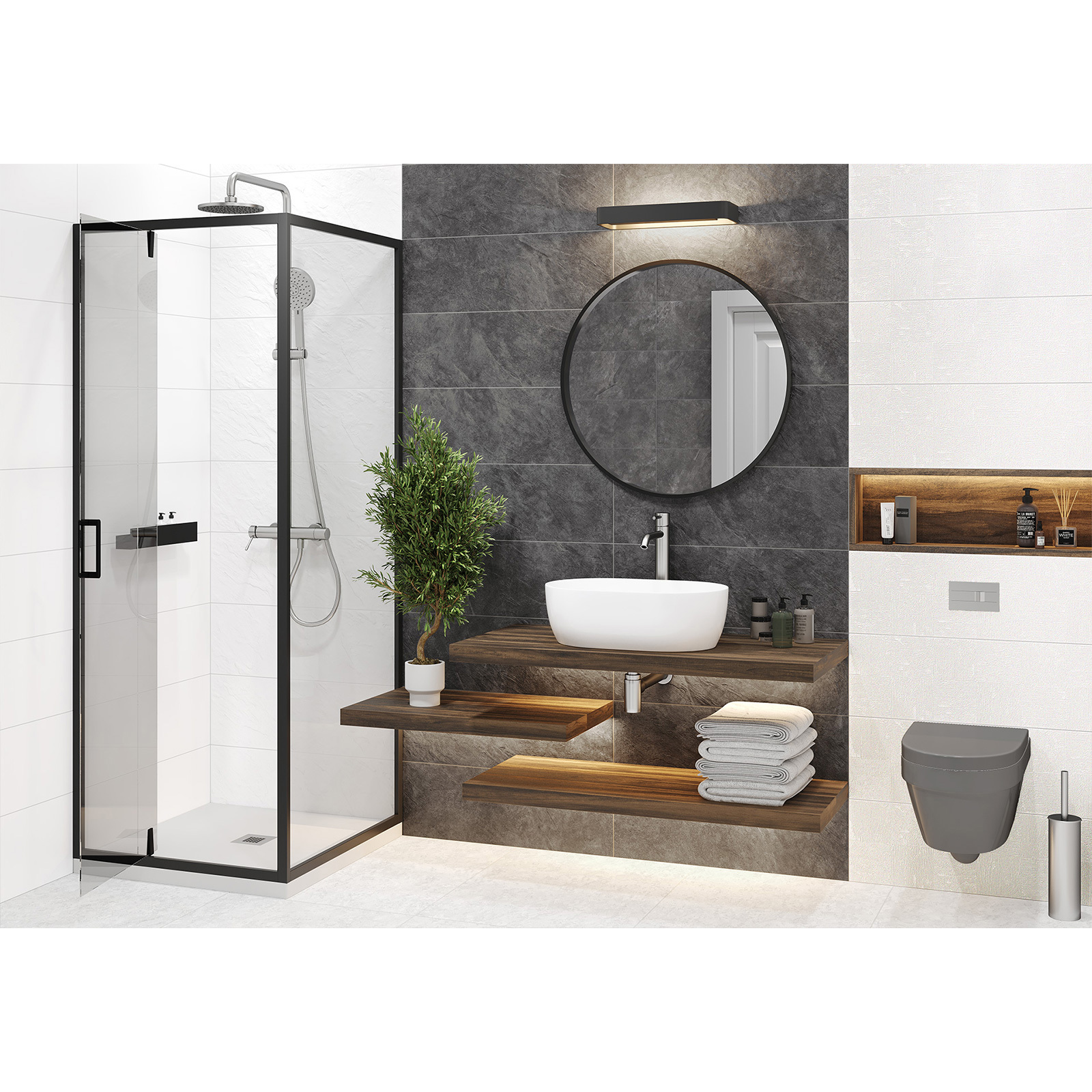 Изображение товара Плитка керамическая настенная Delacora Grafito 24x74 см белая матовая ректифицированная