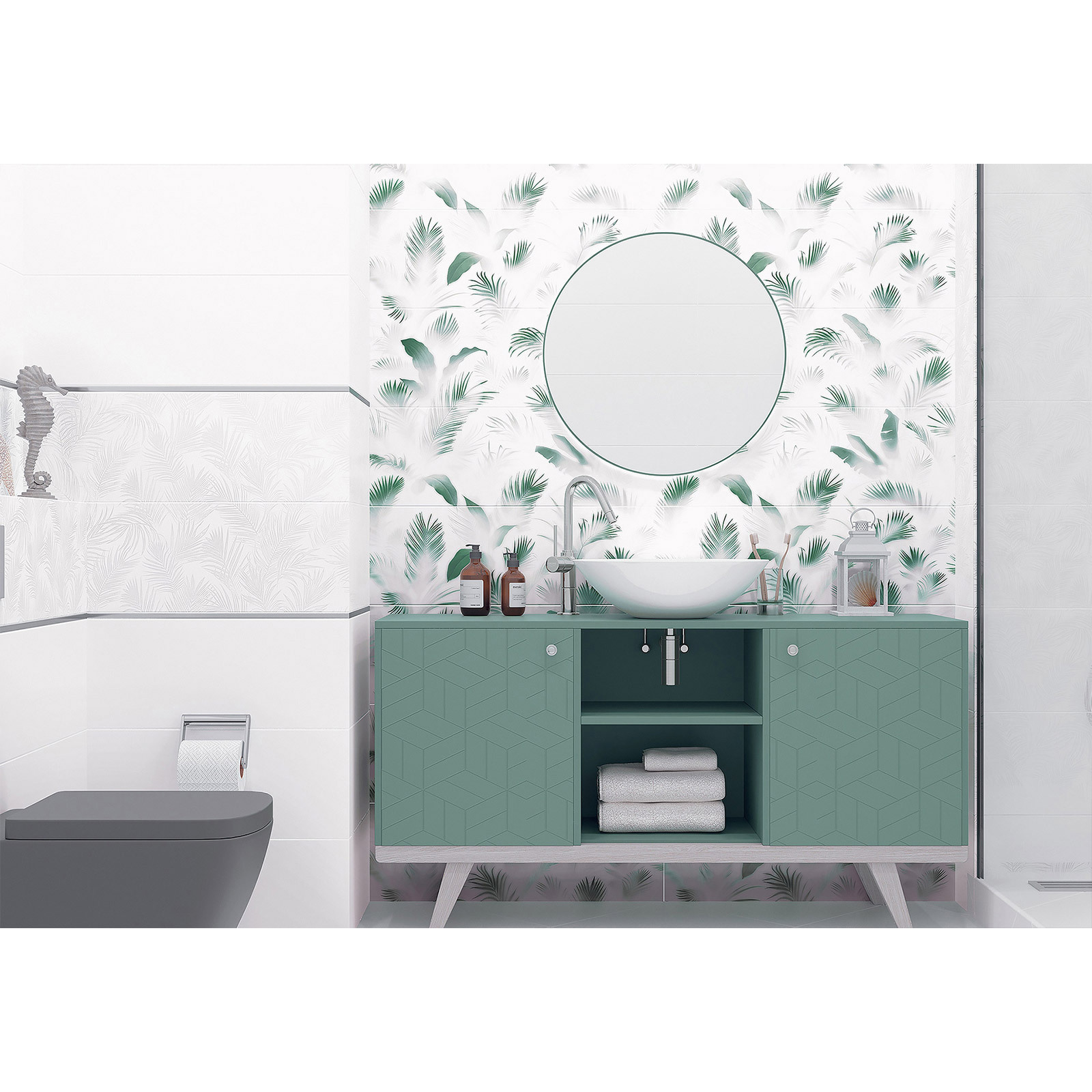 Изображение товара Плитка Delacora Exotic white WT15EXI00R 24x74 см глянцевая для стен дизайн тропические листья