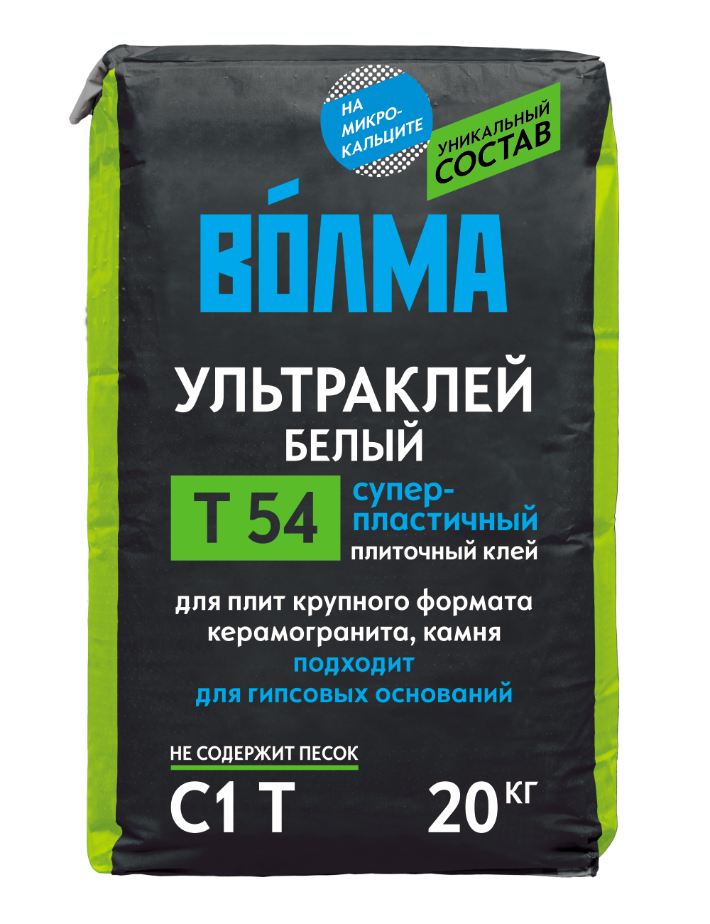 Изображение товара Клей для крупно-форматной плитки Волма C1 T Ультраклей 20кг белый