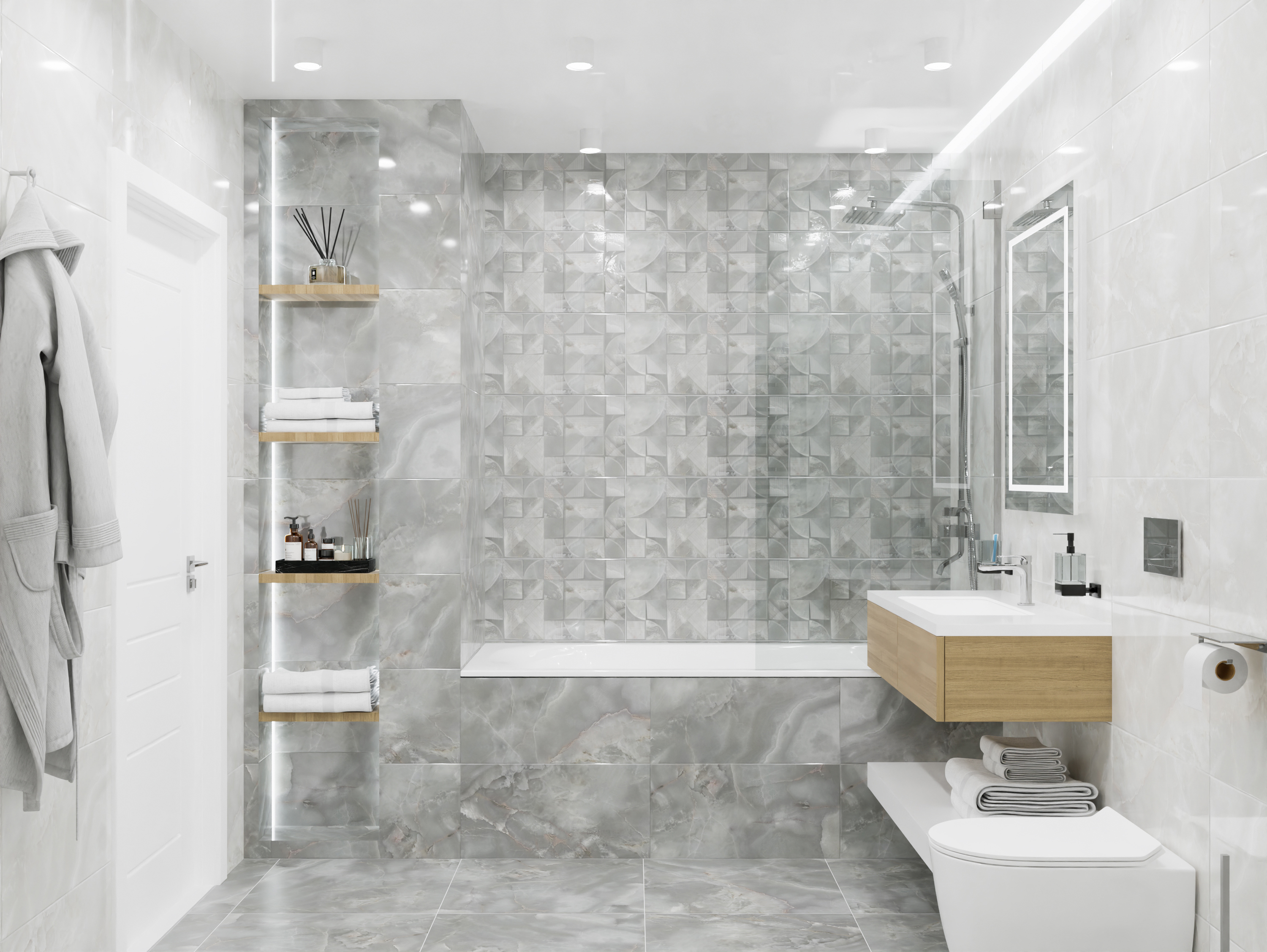 Изображение товара Плитка керамическая для стен Azori Opale 31.5x63 см серый глянцевый природный камень