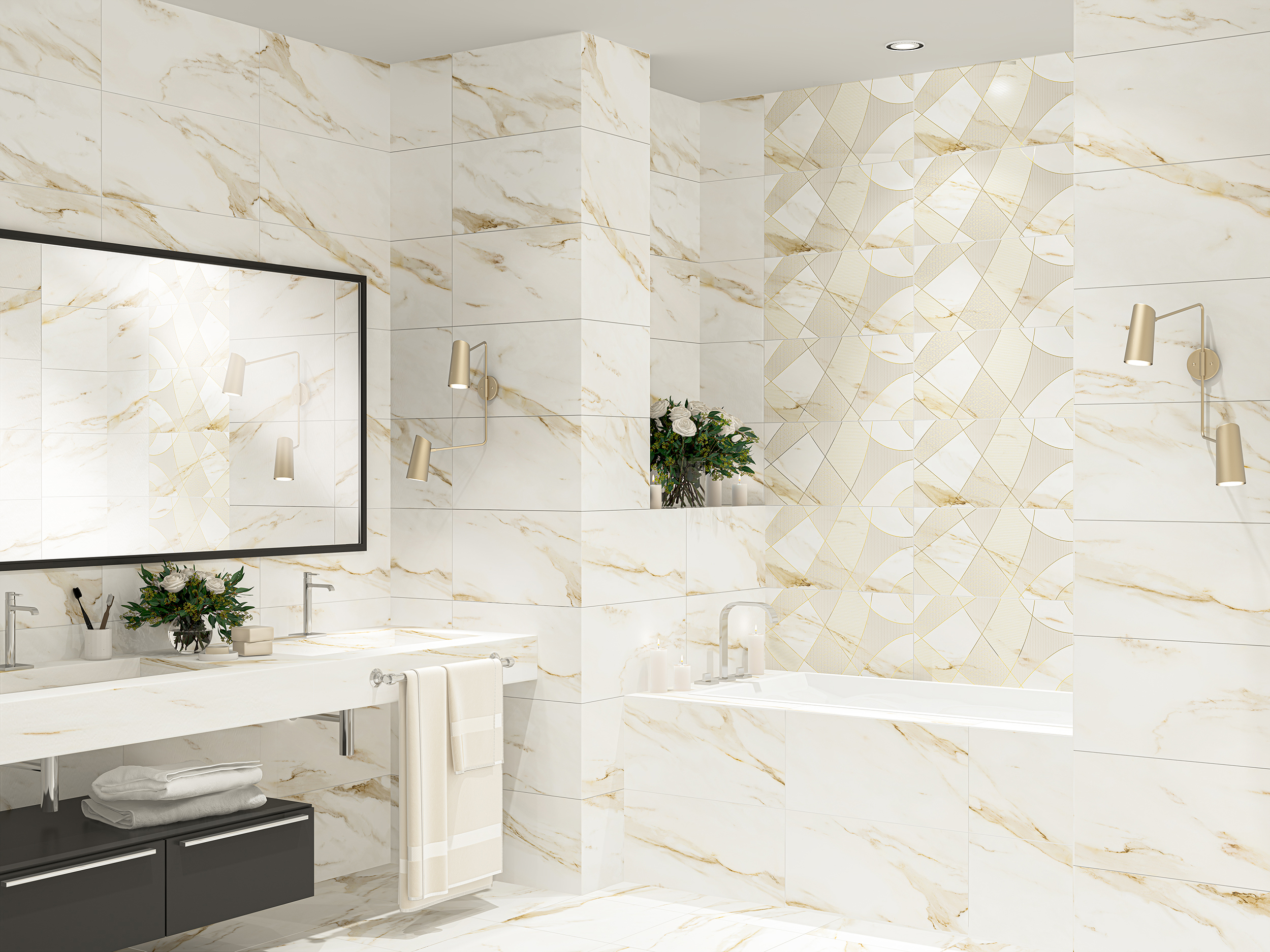 Изображение товара Керамическая настенная плитка Azori Calacatta Royal 31.5x63 см кремовая