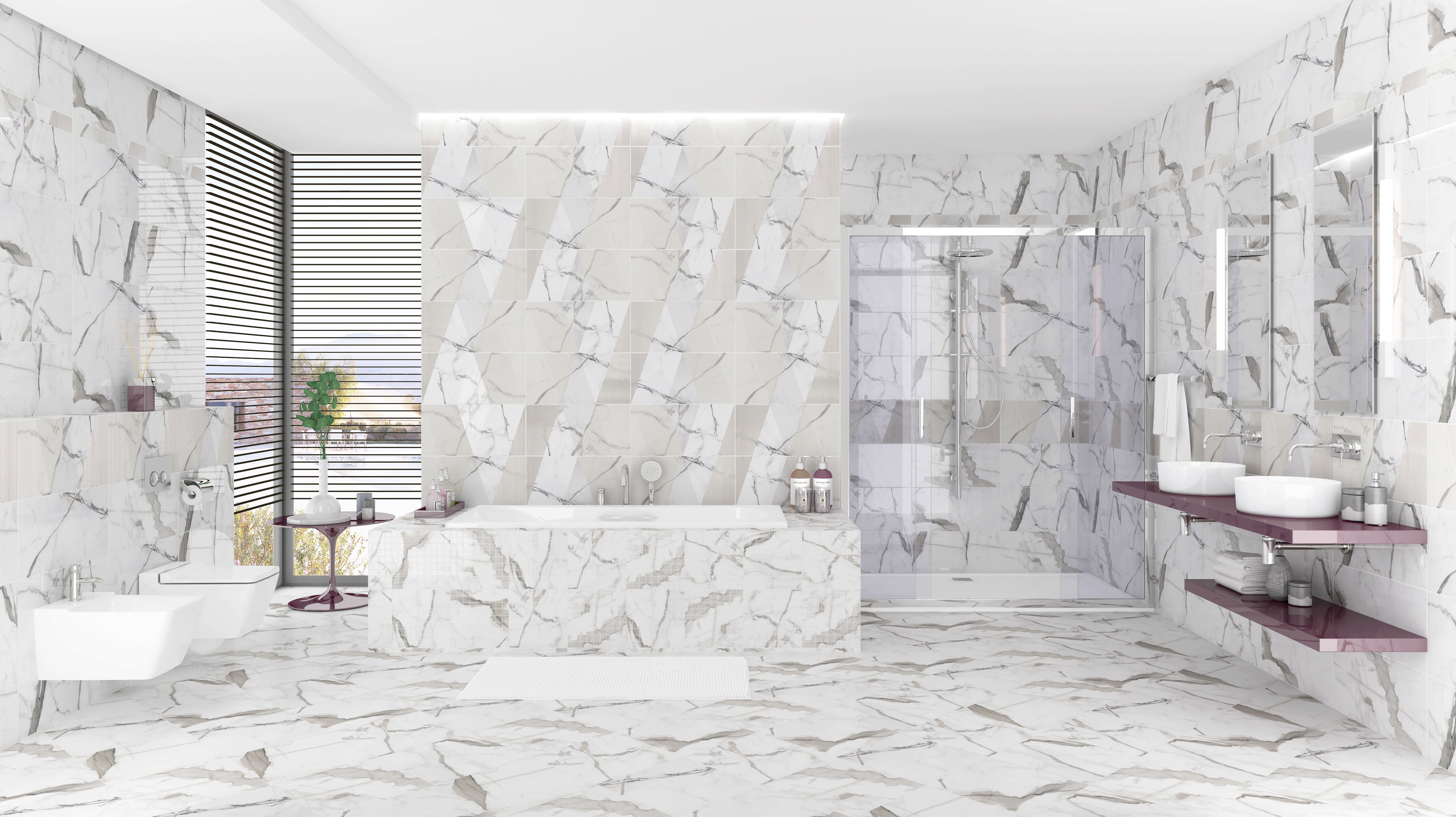 Изображение товара Настенная плитка Kerlife Arabescato Bianco 1134ufa 31.5x63 см бело-черная мраморная плитка