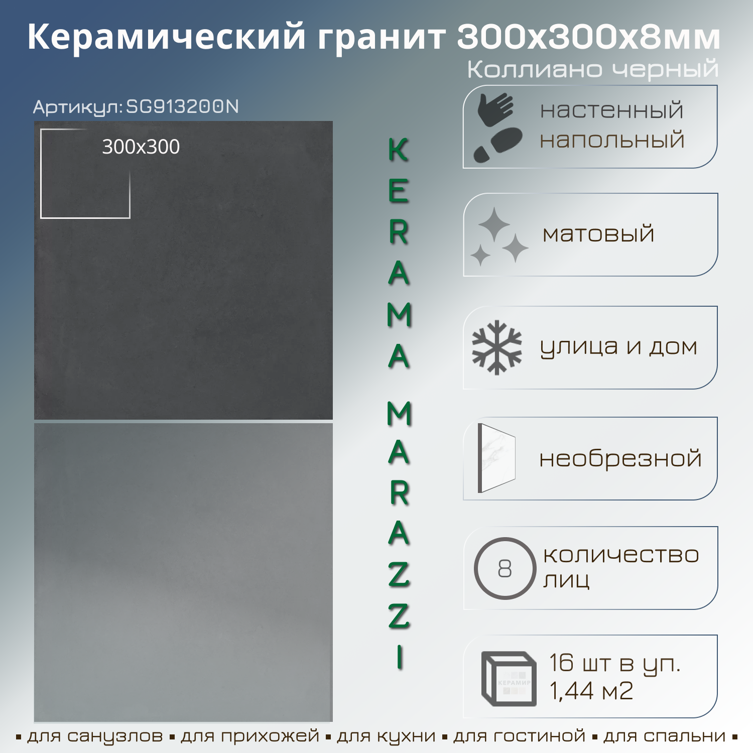 Изображение товара Керамогранит Kerama Marazzi Коллиано 30x30 см черный для внутренней и внешней облицовки
