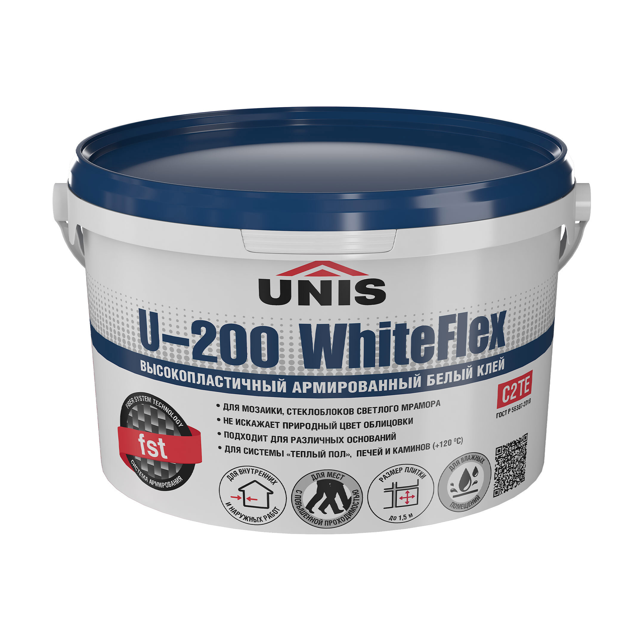 Изображение товара Клей для плитки UNIS U-200 Whiteflex C2 TE 5 кг – профессиональный раствор для облицовки