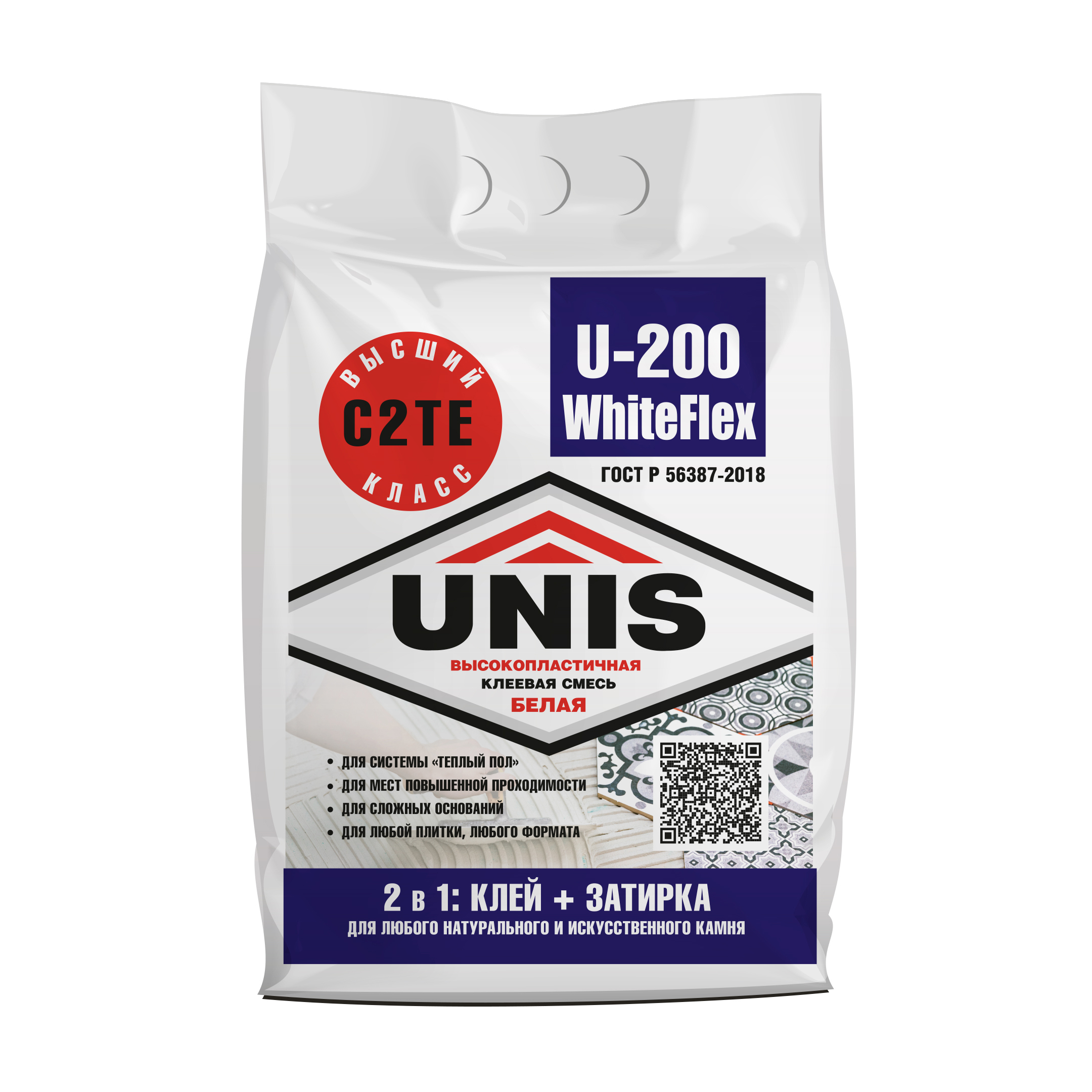 Изображение товара Клей для плитки Unis U-200 Whiteflex 5кг белый
