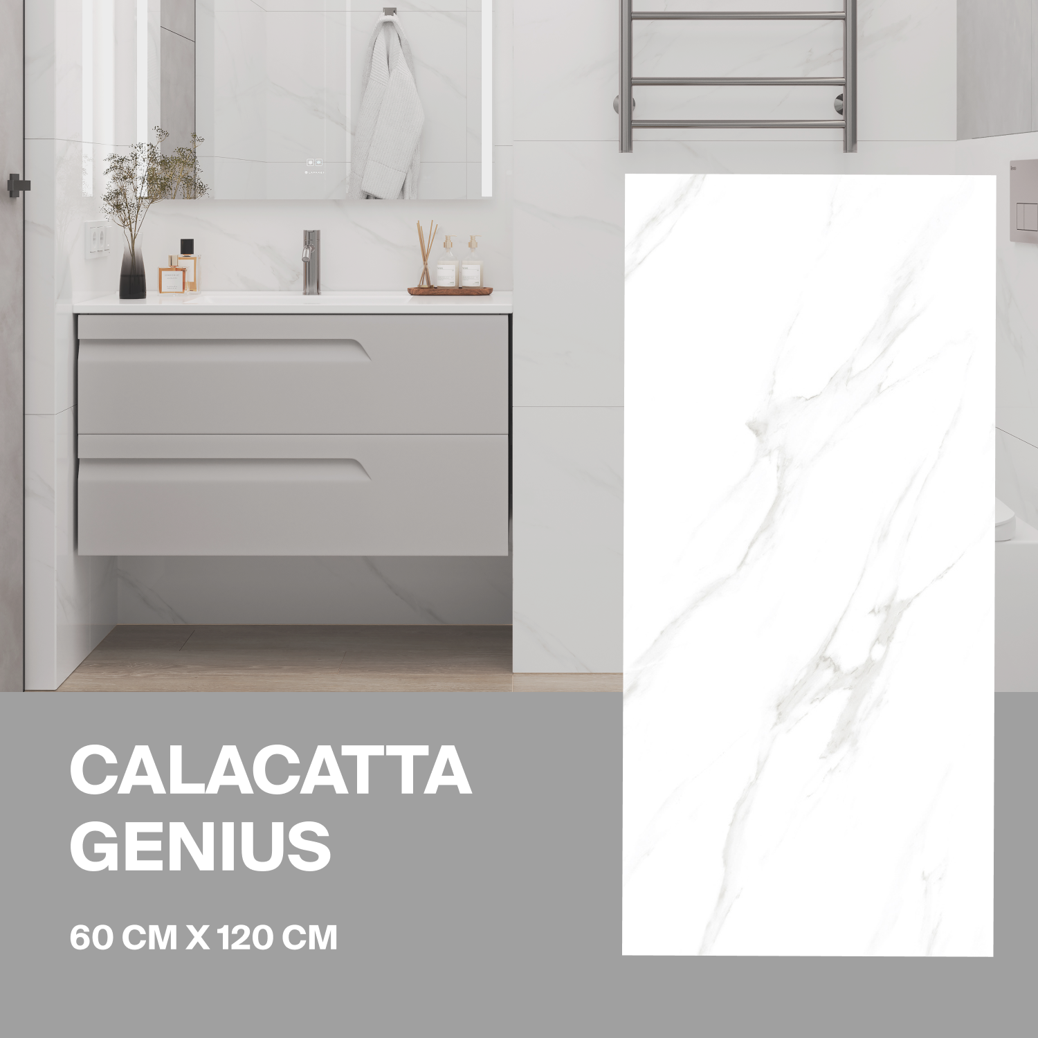 Изображение товара Керамогранит Ceradim Calacatta Genius 120x60см белый эффект мрамора
