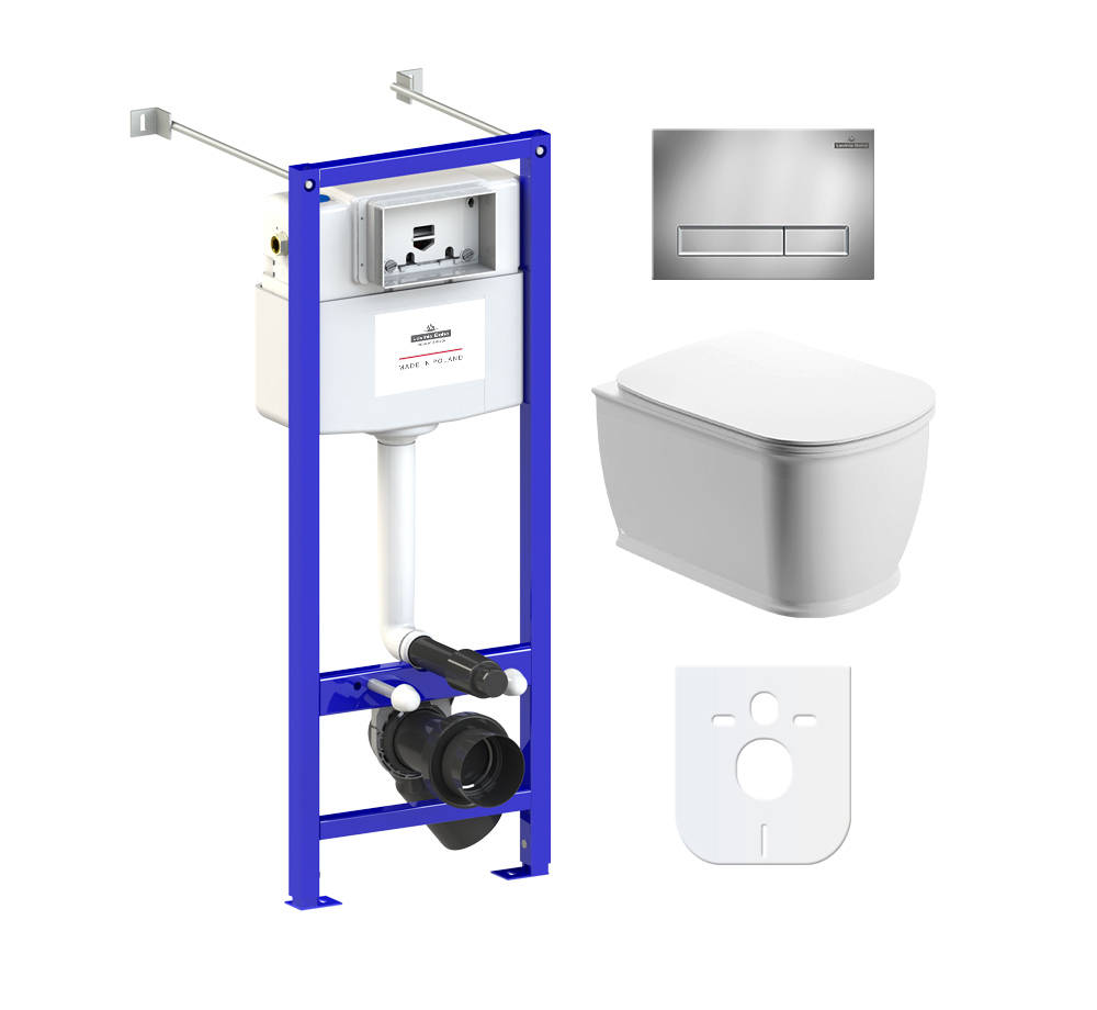 Изображение товара Комплект инсталляции и унитаз Lavinia Boho Bell Pro Rimless, Германия, белый