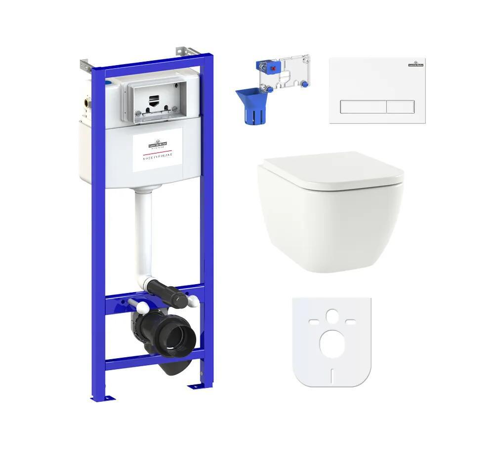 Изображение товара Комплект инсталляции 7 в 1 Lavinia Boho One Rimless 87040073, безободковый унитаз, сиденье инсталляция, клавиша смыва, шумоизоляция, диспенсер