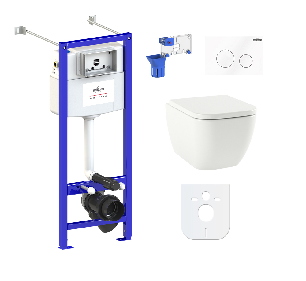 Изображение товара Комплект инсталляции 7 в 1 Lavinia Boho One Rimless 87050161, безободковый унитаз, сиденье инсталляция, клавиша смыва, шумоизоляция, диспенсер