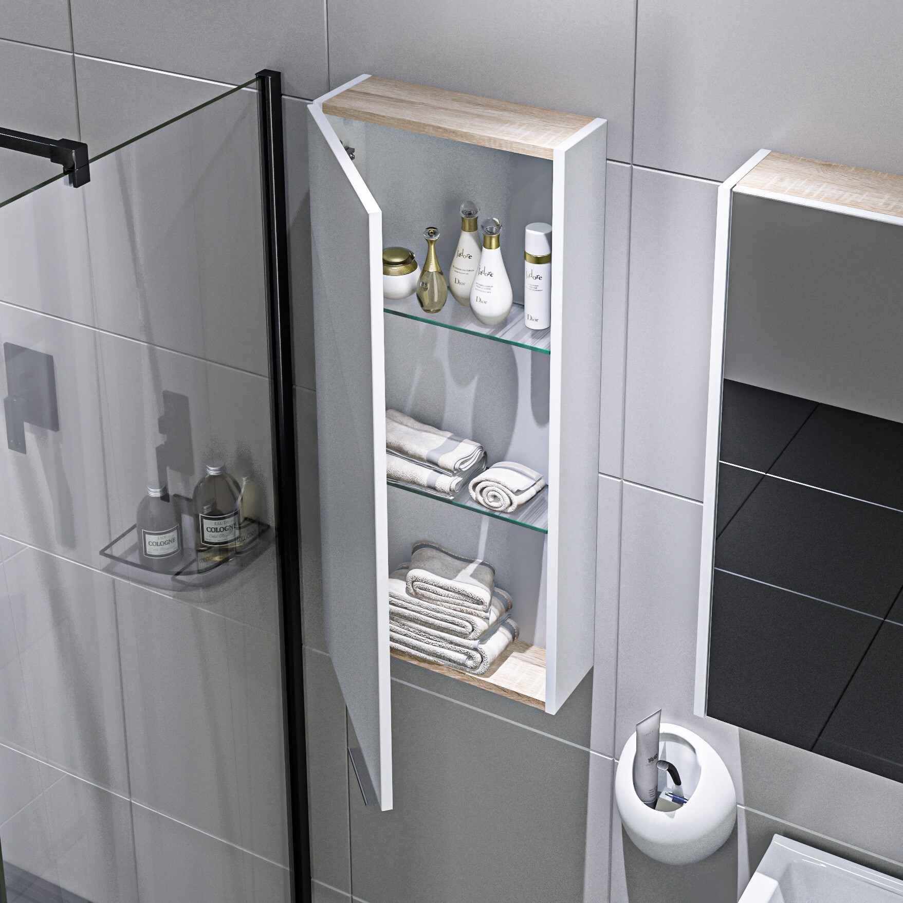 Изображение товара Навесной шкаф для ванной комнаты 1Marka У92523 белый МДФ современный дизайн 40 см