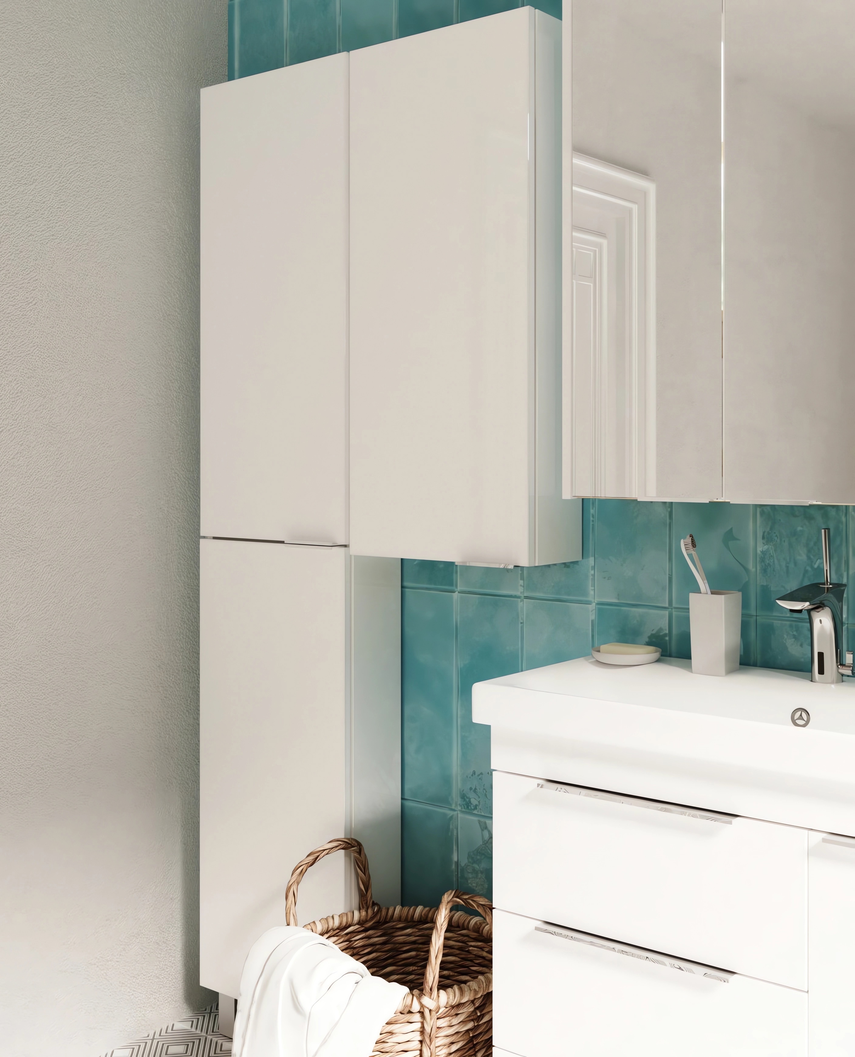 Изображение товара Напольный пенал 1Marka У92522 белый современный шкаф для ванной 40 см