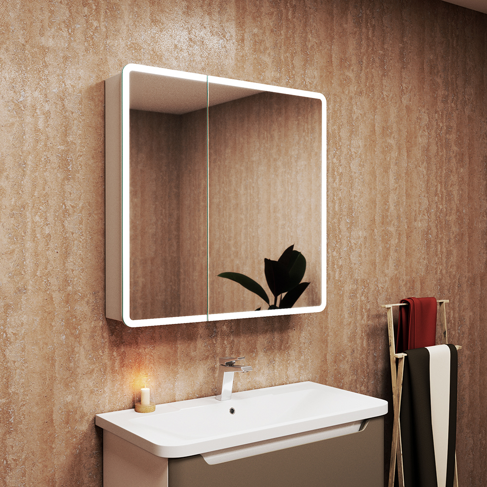 Изображение товара Зеркальный шкаф BAUEDGE Stil 80x80 с LED подсветкой бесконтактное управление