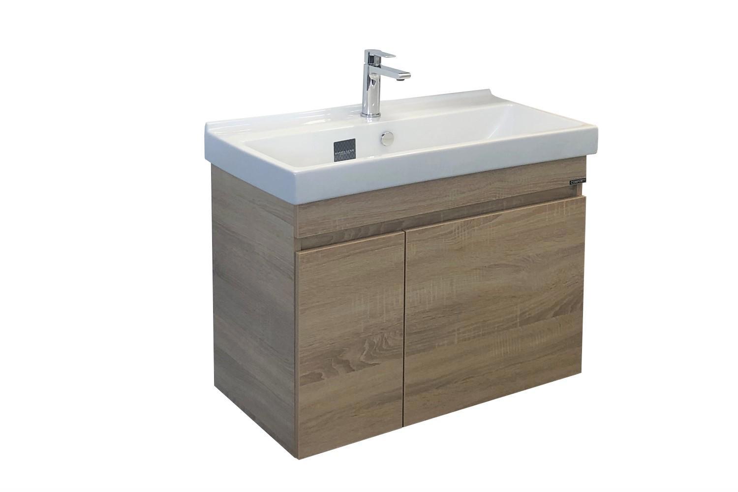 Изображение товара Тумба Comforty Тромсе-80 дуб сонома с раковиной, подвесная мебель для ванной