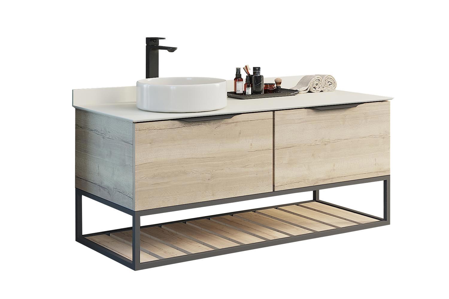 Изображение товара Тумба для ванной с раковиной Comforty Порто-120-1 дуб дымчатый и черный керамогранит