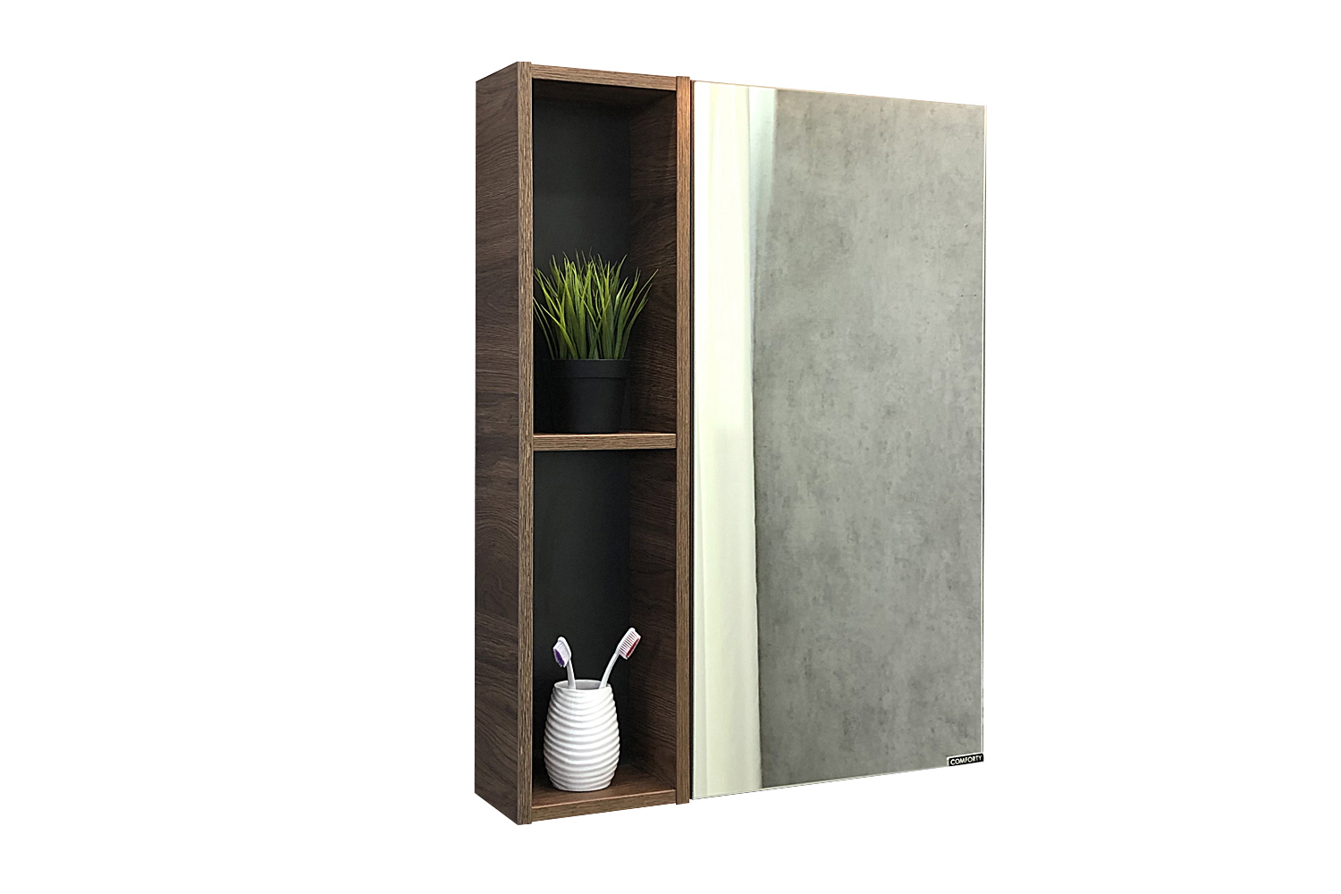 Изображение товара Зеркало-шкаф Comforty Штутгарт 60 дуб темно-коричневый, влагостойкое ЛДСП, с петлями с плавным закр