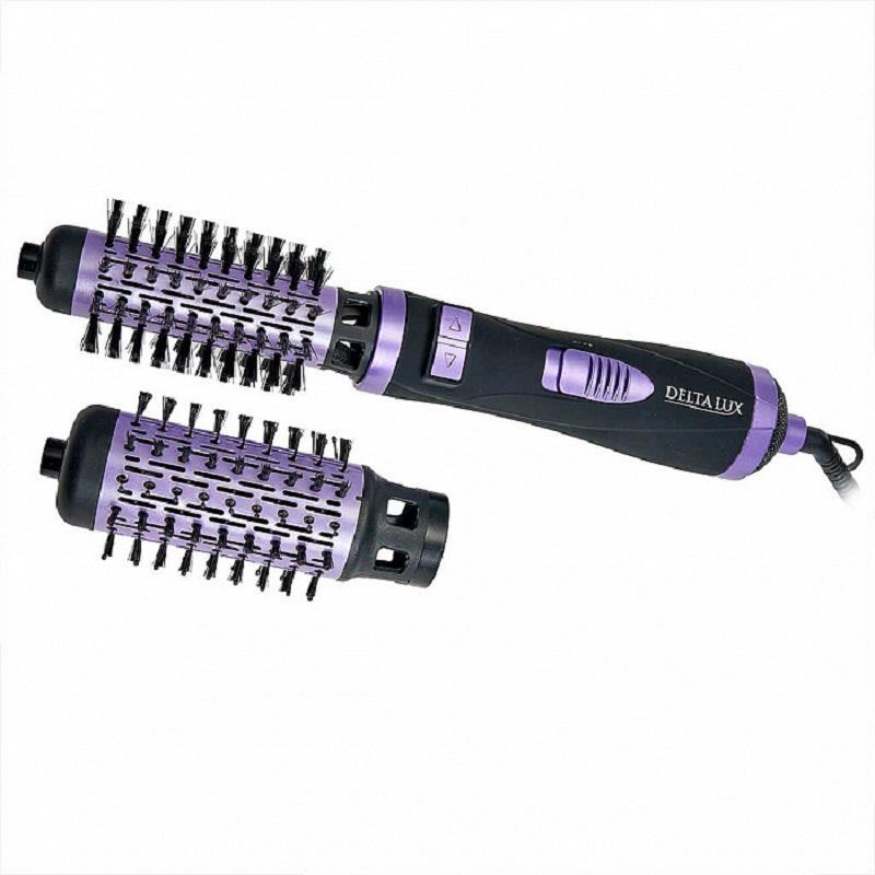 Изображение товара Фен-щетка Delta LUX DL-0443R черный с фиолетовым 1000Вт с насадками и функциями укладки