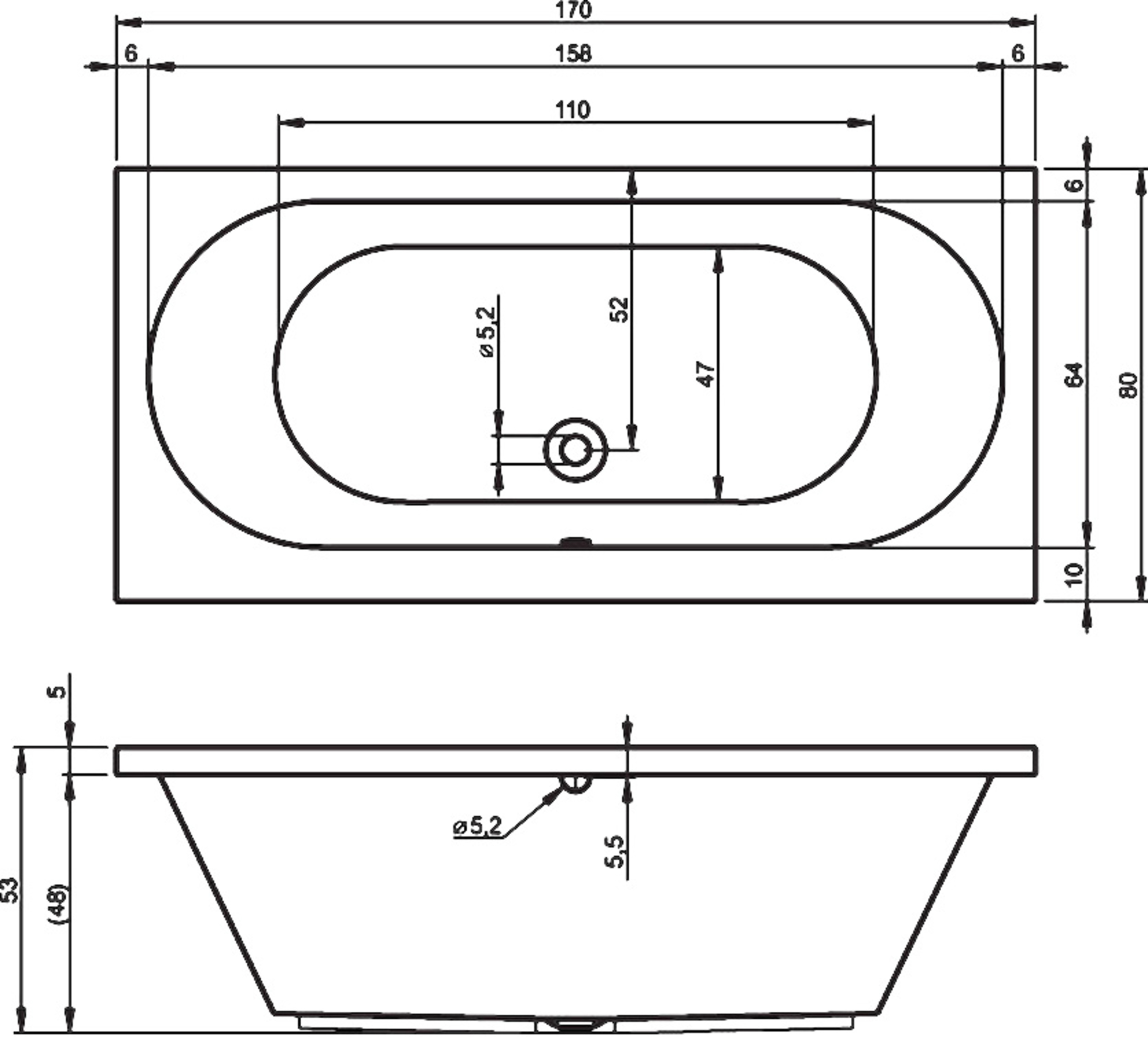 Изображение товара Прямоугольная ванна Riho Carolina 170 B055001005 акриловая 170x80см