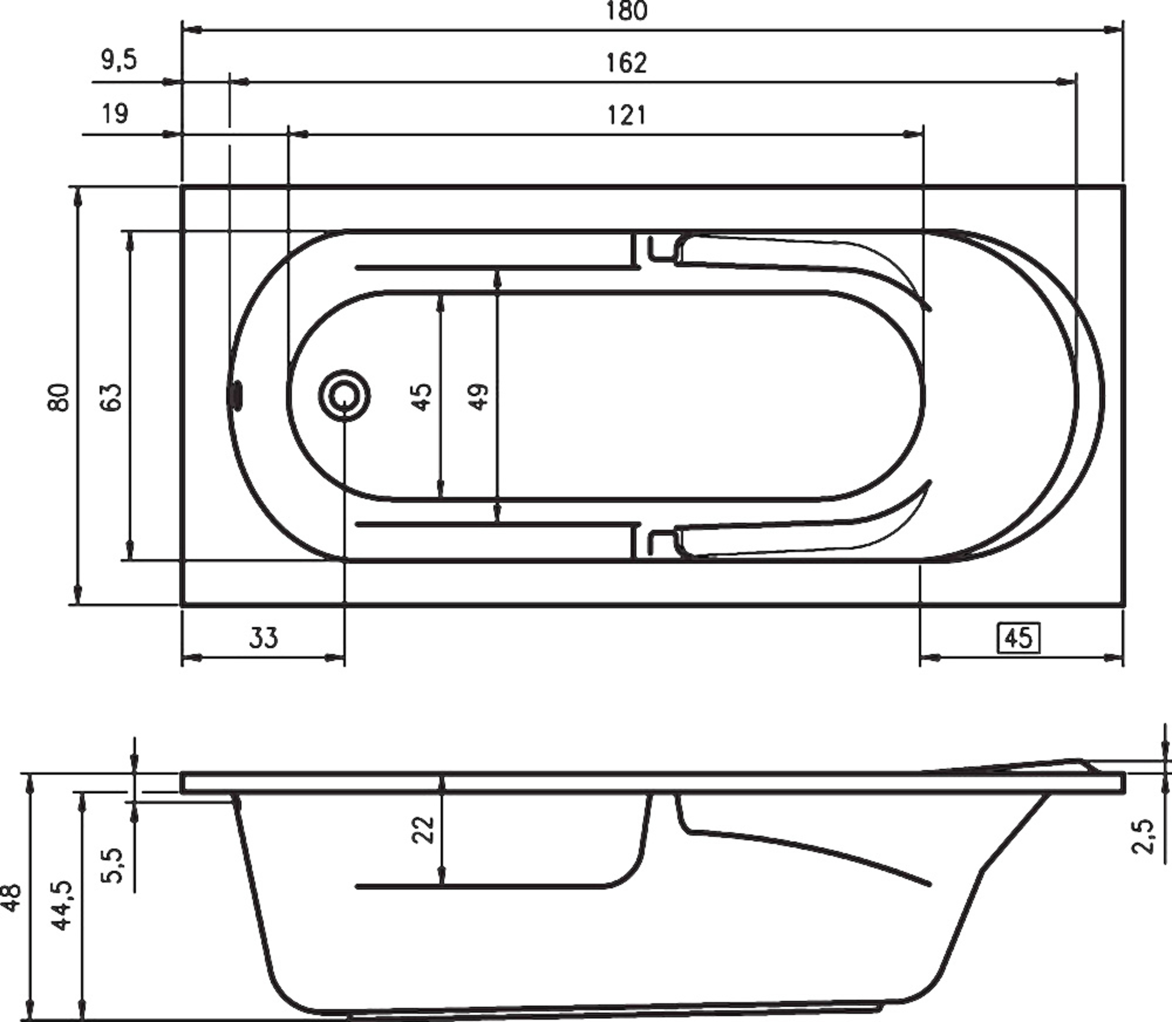 Изображение товара Прямоугольная ванна Riho Future 180 B074001005 акриловая 180x80см