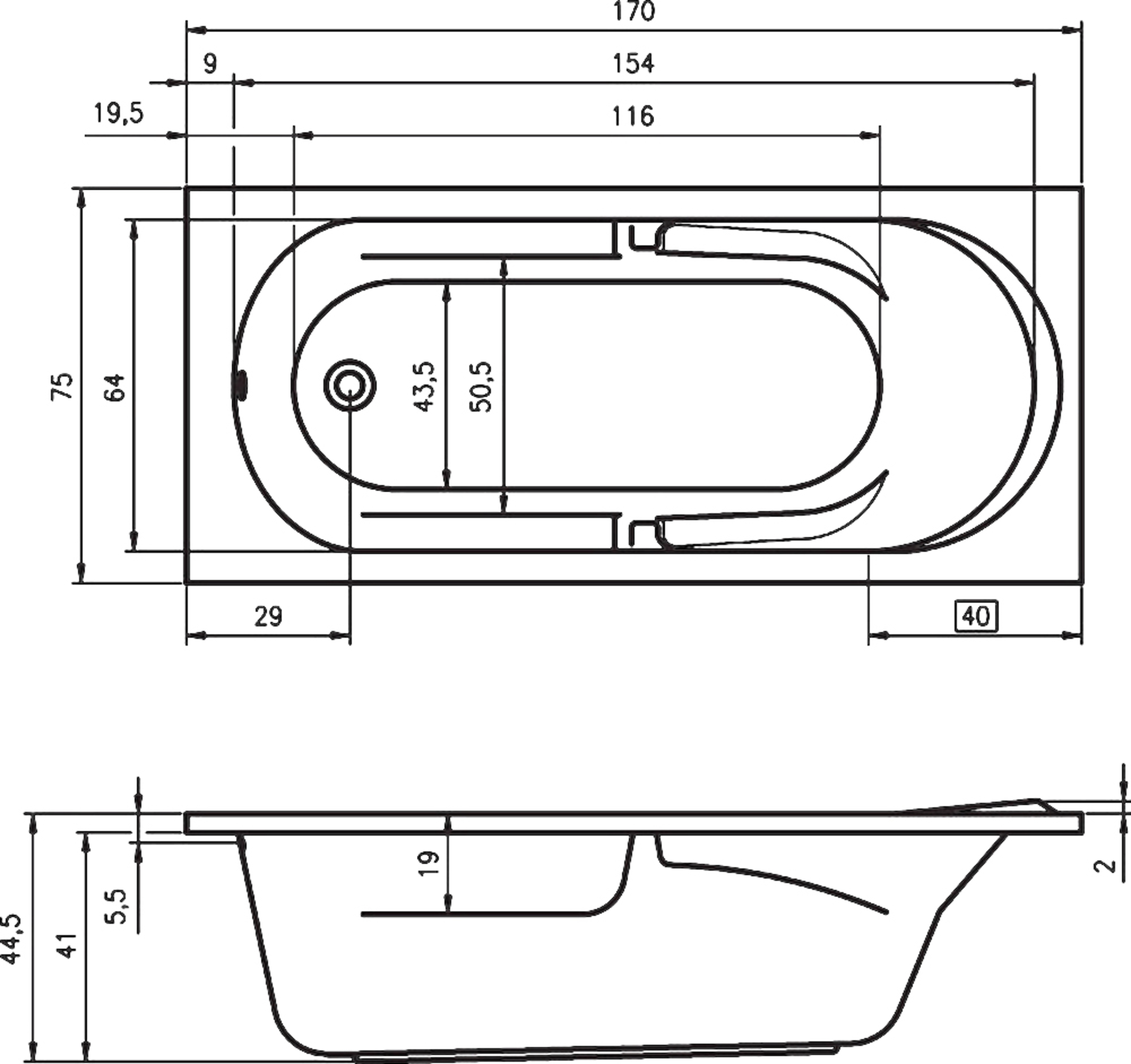 Изображение товара Прямоугольная ванна Riho future 170 B073001005 акриловая 170x75см