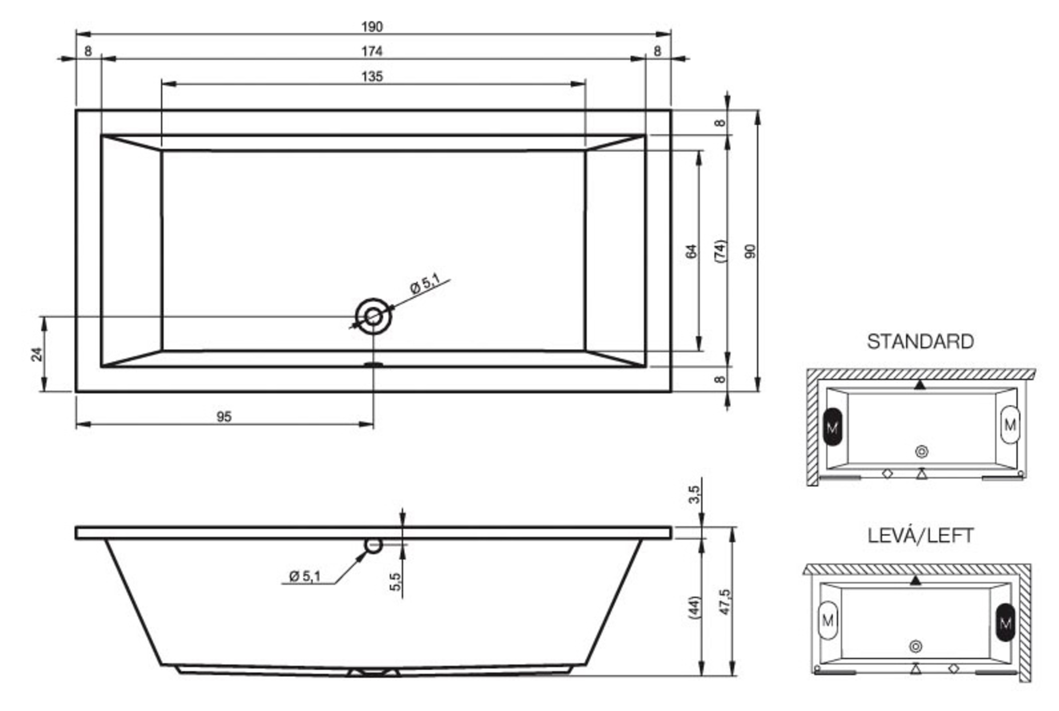 Изображение товара Прямоугольная ванна Riho Lusso 190-90 B037001005 акриловая 190x90см