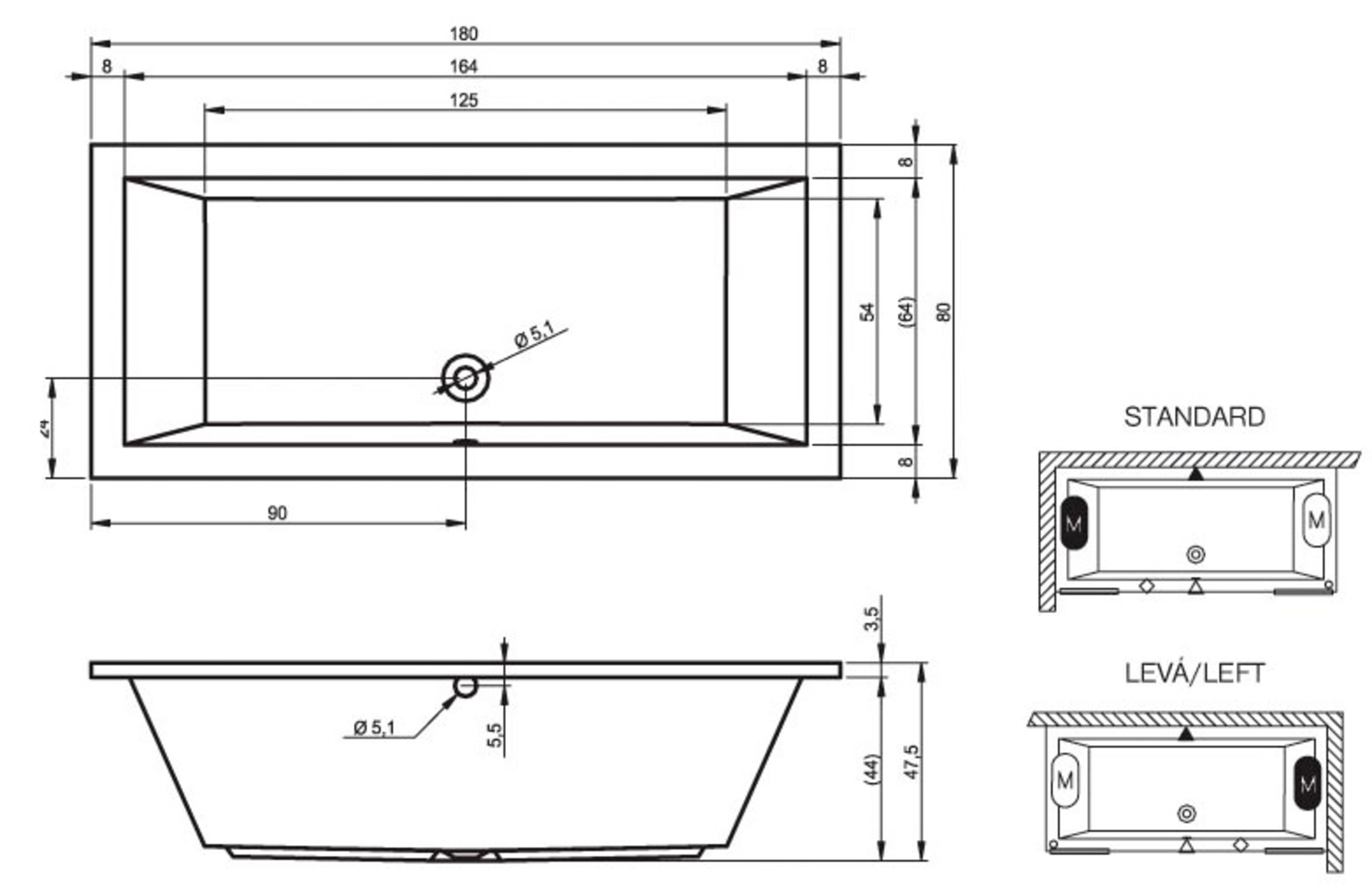 Изображение товара Прямоугольная ванна Riho Lusso 180-80 B036001005 акриловая 180x80см