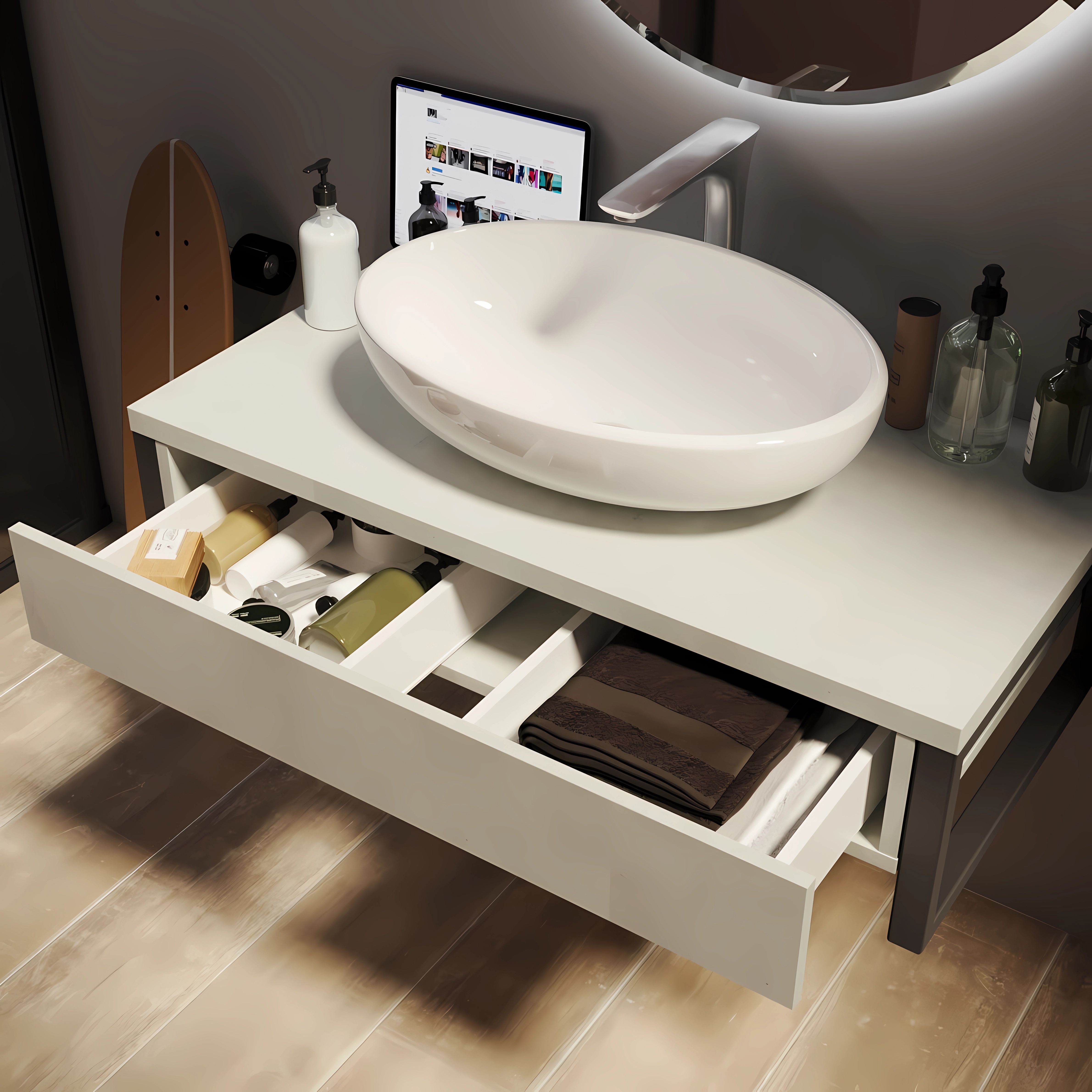 Изображение товара Подвесная тумба под раковину 70 см в стиле LOFT с 1 ящиком и 2 полками