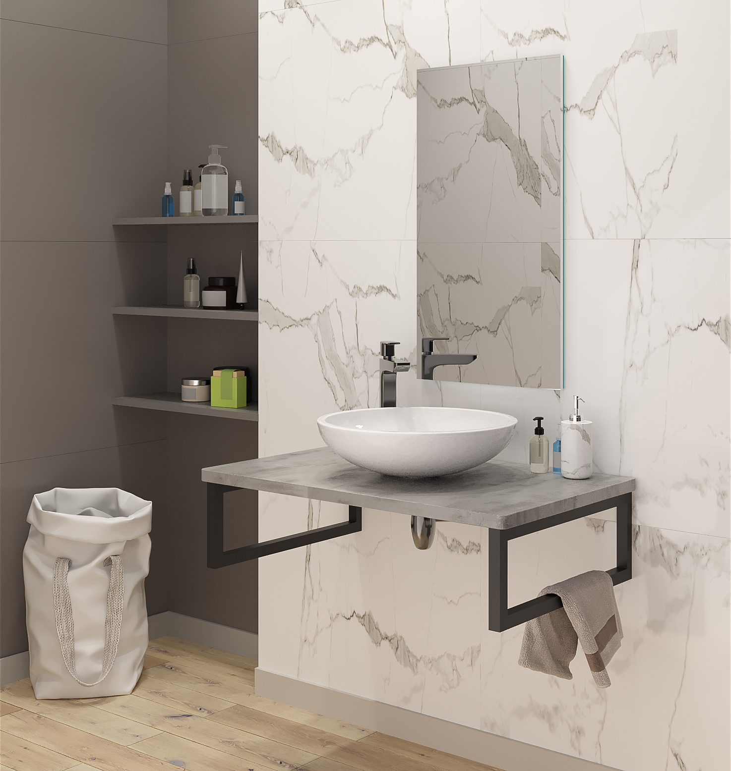 Изображение товара Столешница в ванную Leman 6.ST600.BPL.7.1 60x50см МДФ цвет серый Изображение товара Столешница в ванную Leman 6.ST600.BPL.7.1 60x50см МДФ цвет серый