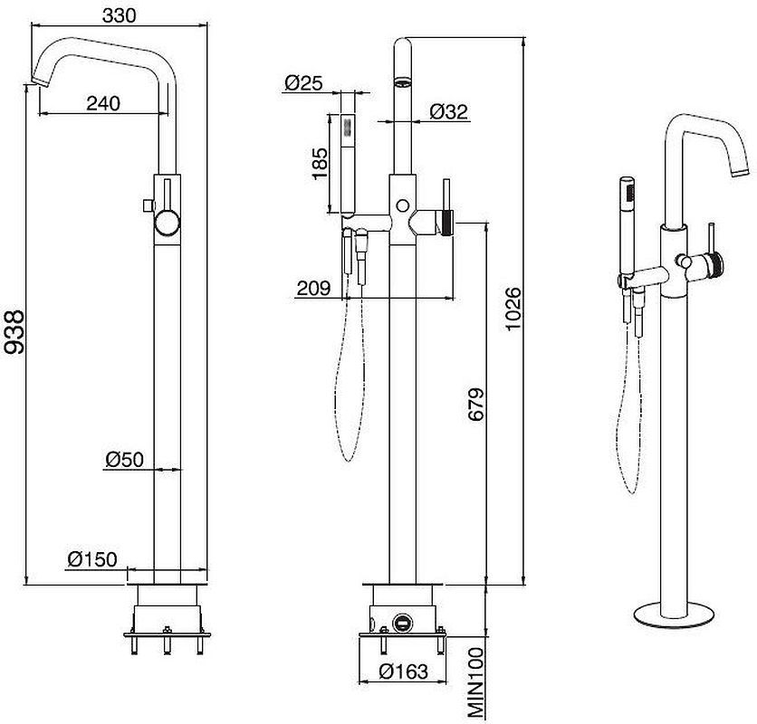 Изображение товара Смеситель для ванны Allen brau 00265371 с душевой лейкой однорычажный черный Германия