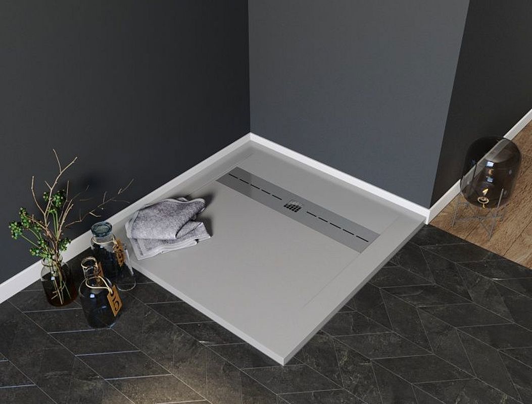 Изображение товара Душевой поддон Aquanet квадрат из литьевого мрамора 90x90 см низкий серый