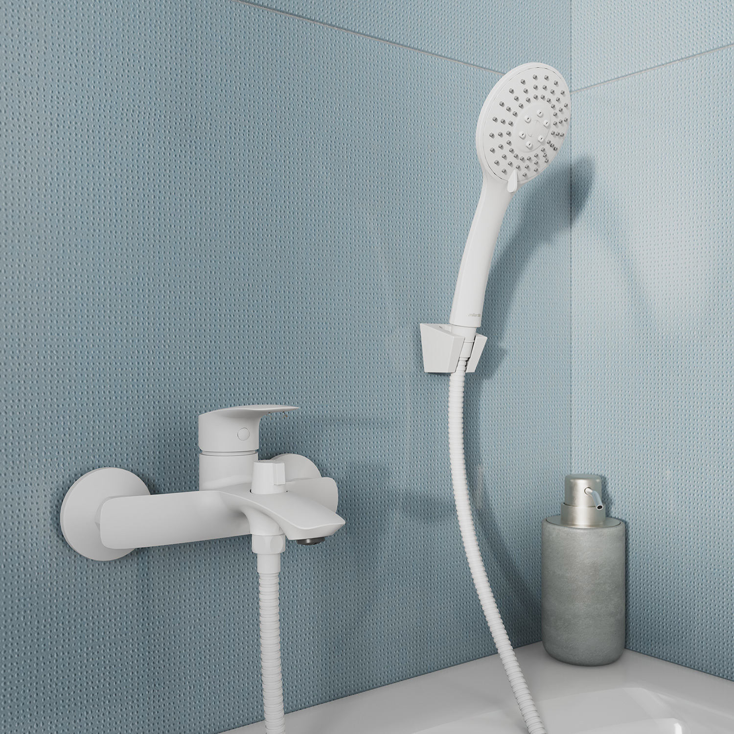 Изображение товара Смеситель для ванны Milardo Rora однорычажный с душевой лейкой белый матовый