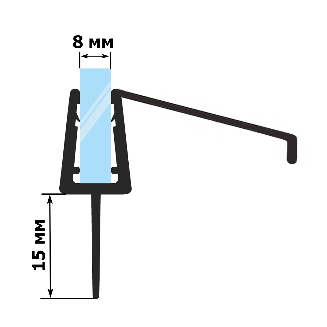 Изображение товара Уплотнитель распашной двери для стекла 8 мм ТЦ12 U2222 длина 2 м лепесток 12 мм