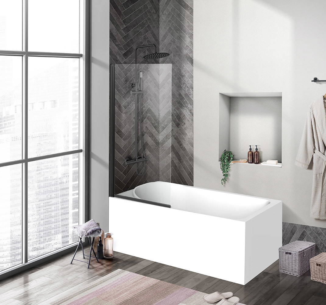 Изображение товара Ширма на ванну BelBagno UNO-V-1-90/150-C-NERO 5 мм