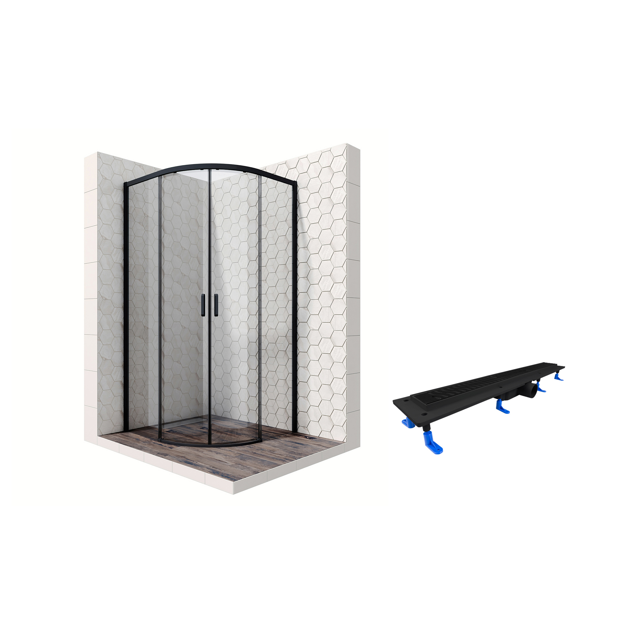 Изображение товара Душевой уголок Ambassador 11011201-ST9 1/4 круга 90x90 см черный профиль