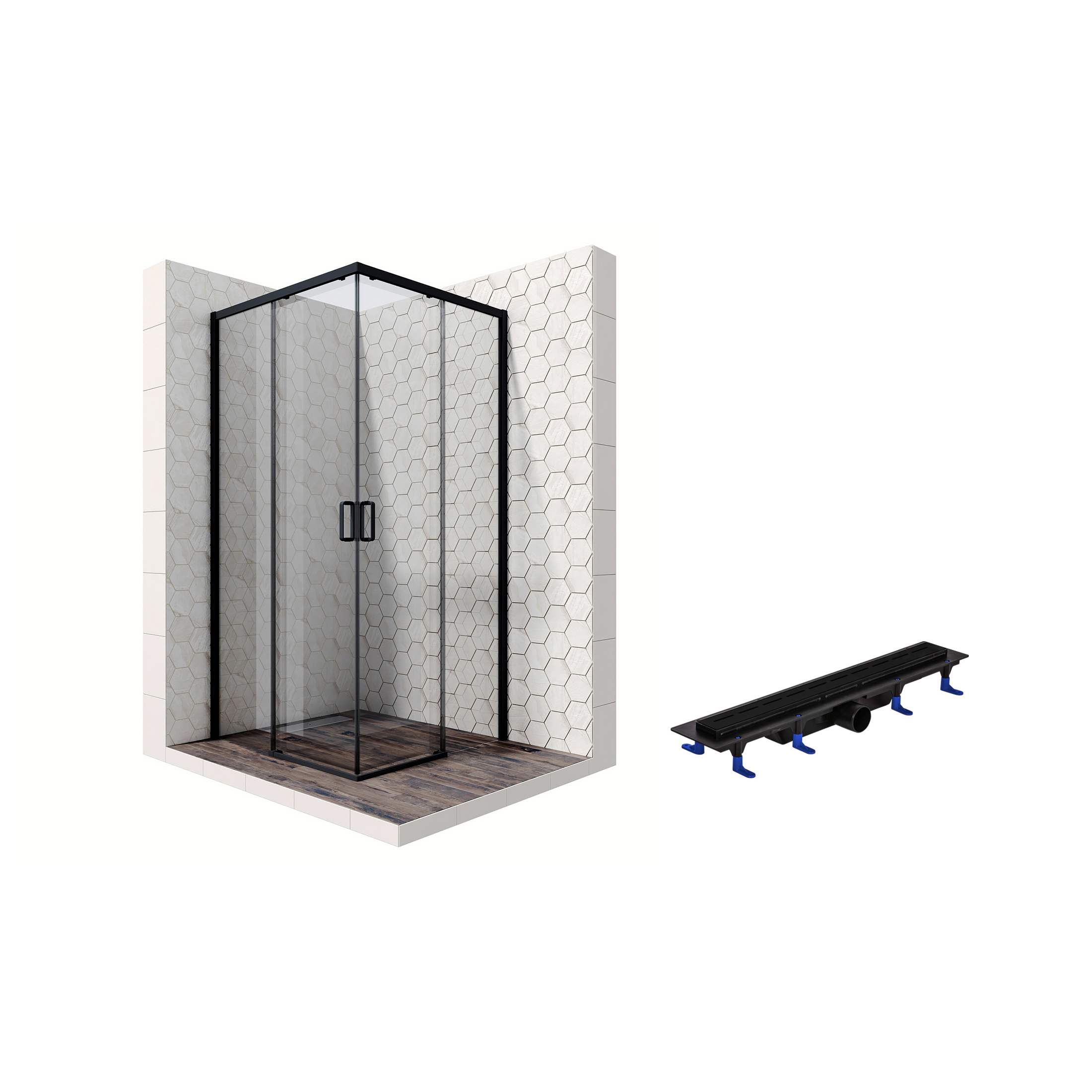 Изображение товара Душевой уголок Ambassador квадрат 90x90 см черный профиль стекло прозрачное