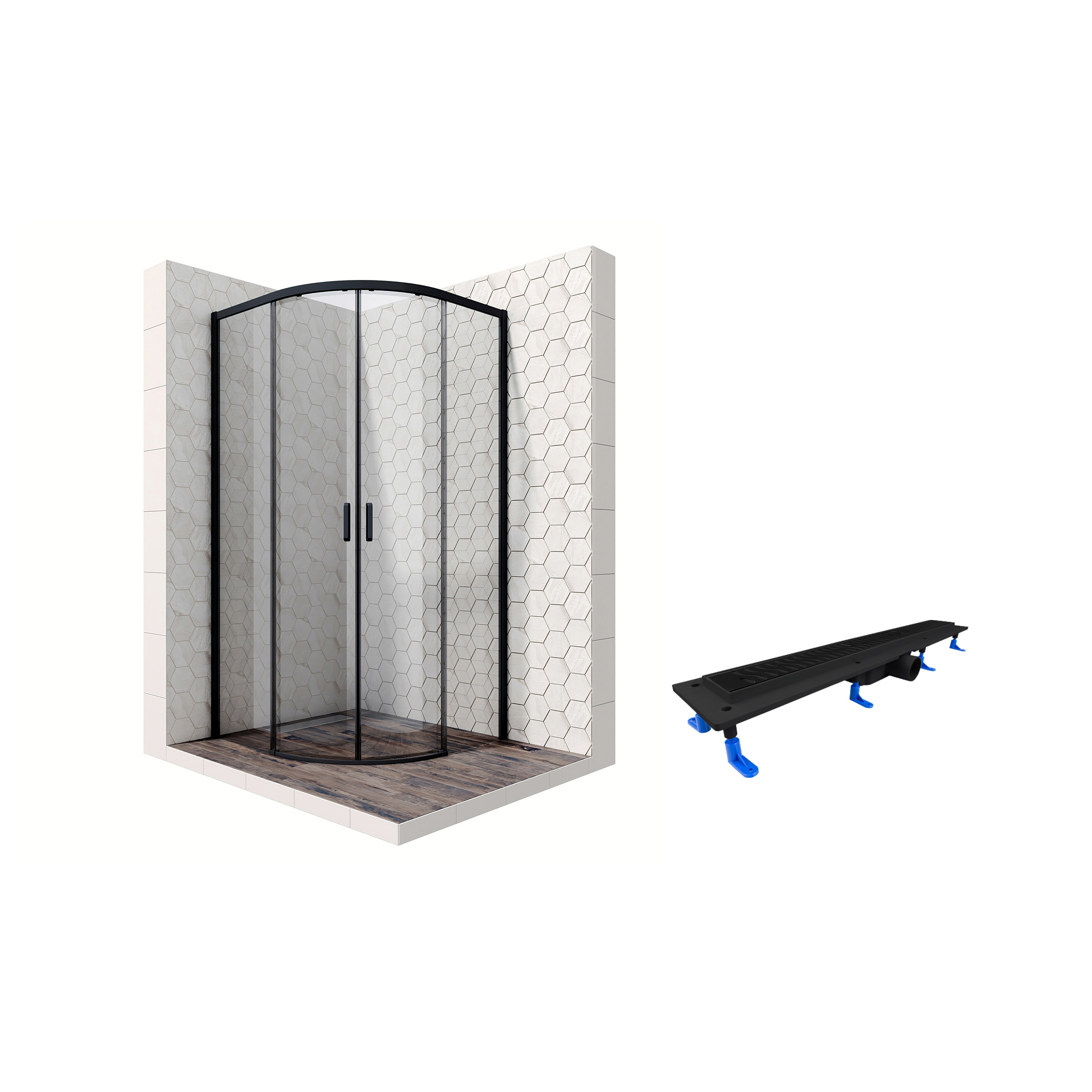 Изображение товара Душевой уголок Ambassador 11011202-ST11 1/4 круга 100x100см черный профиль эффект стекла прозрачный