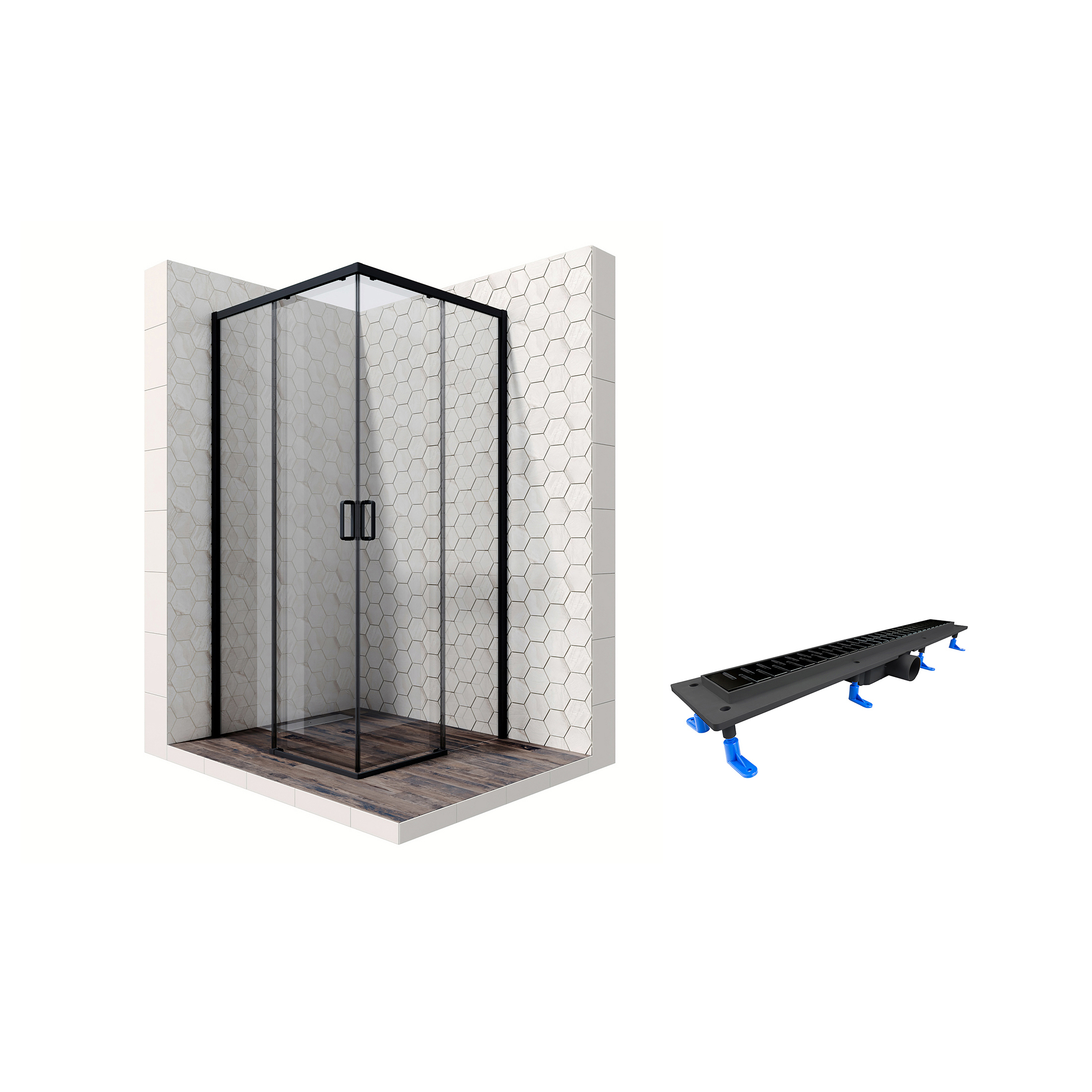 Изображение товара Душевой уголок Ambassador 11011204-ST12 квадрат 100x100см черный профиль эффект стекла прозрачный