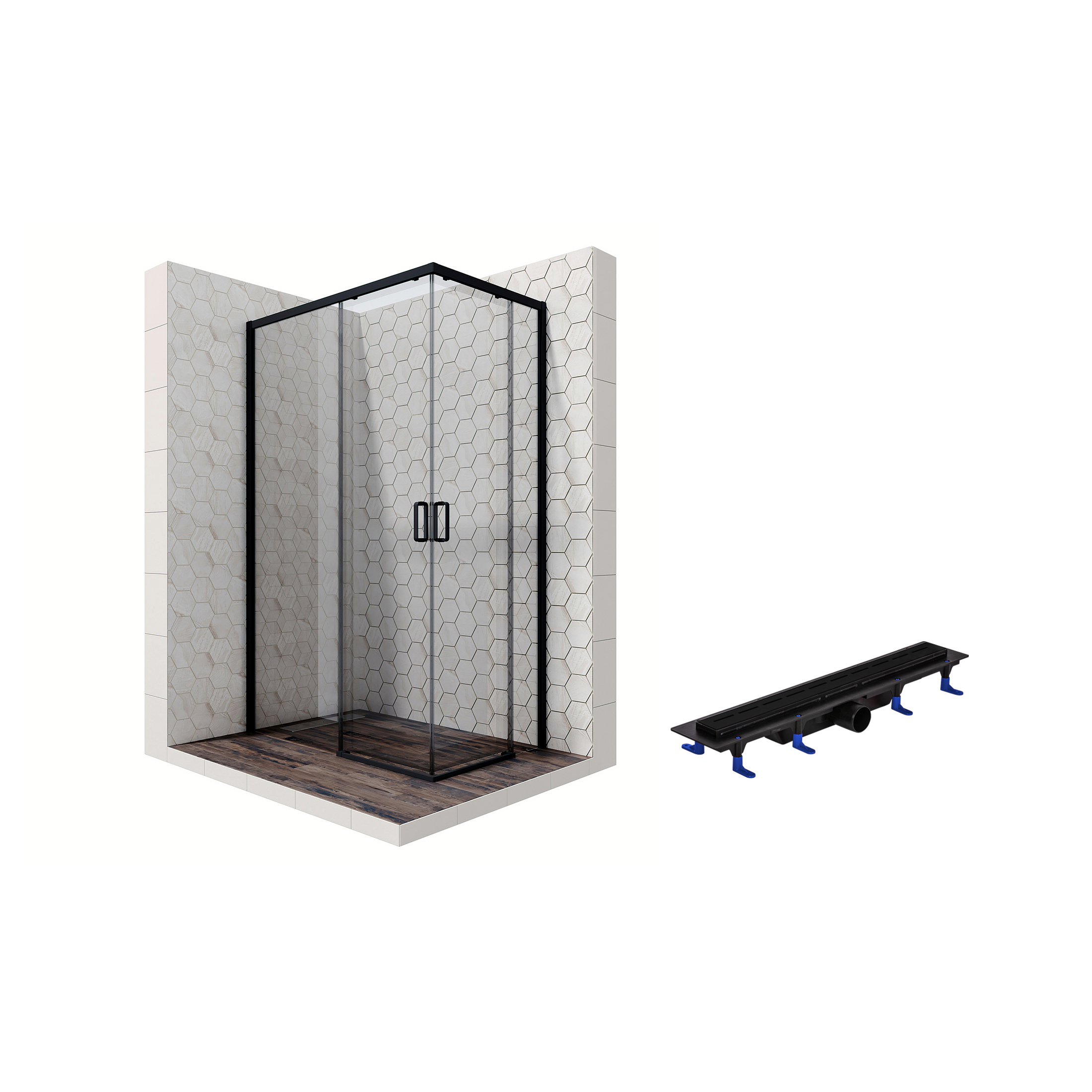 Изображение товара Душевой уголок Ambassador 80x120 см черный профиль стекло прозрачное с системой EasyClean