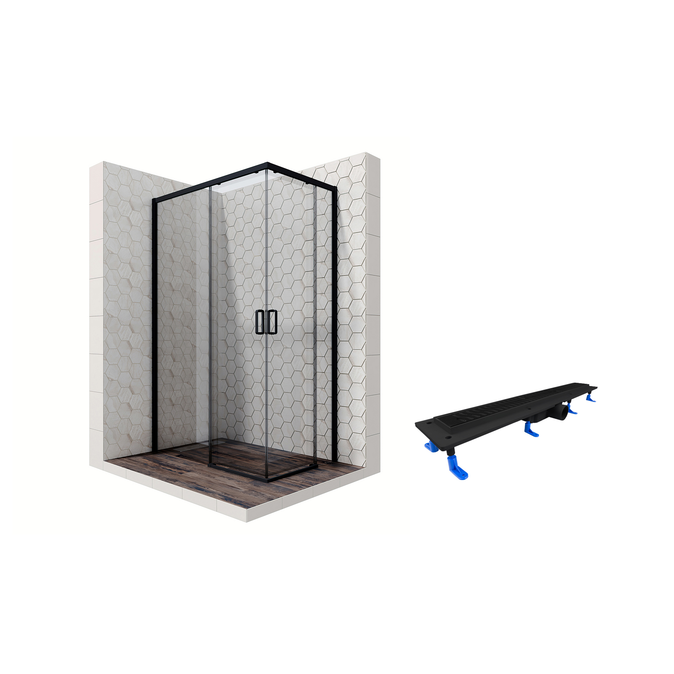 Изображение товара Душевой уголок Ambassador Queen Black 80x120 см с прозрачным стеклом и черным профилем