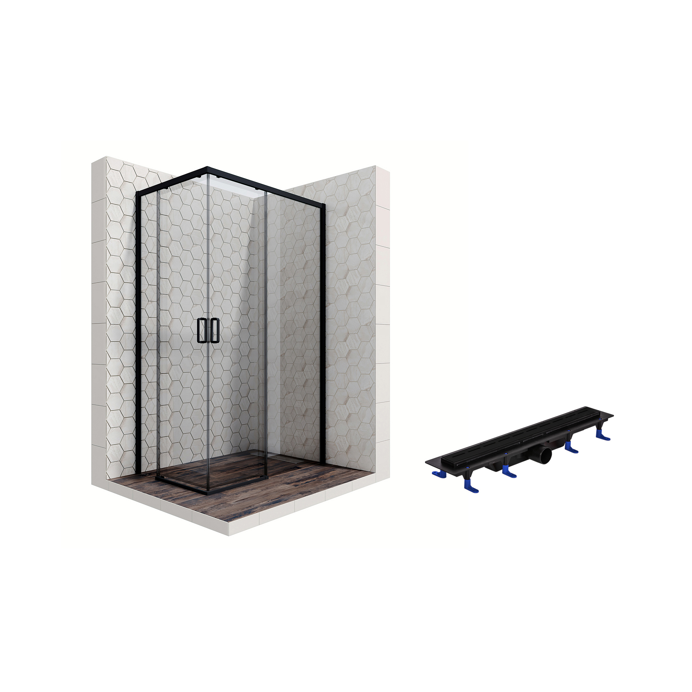 Изображение товара Душевой уголок Ambassasdor 80x120 см стекло и черный профиль без гидрозатвора