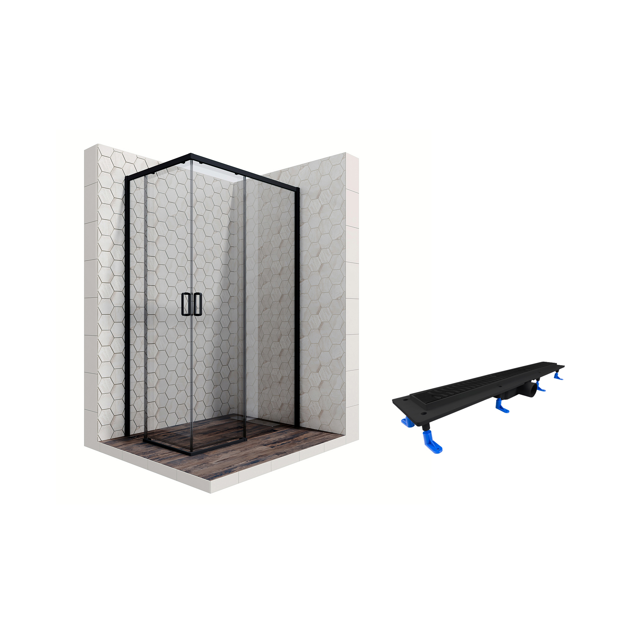 Изображение товара Душевой уголок Ambassador Queen Black 80x120 см с раздвижными дверями и прозрачным стеклом