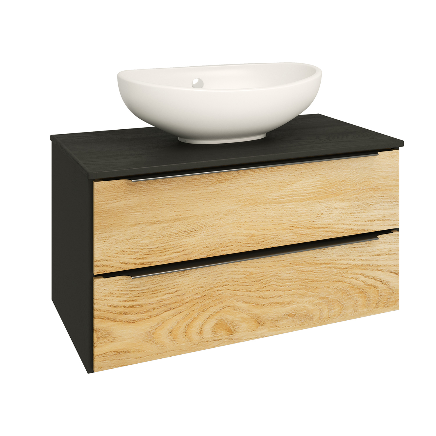 Изображение товара Тумба с раковиной Runo МАЛЬТА 85 подвесная цвет дуб черный раковина Гамма 56