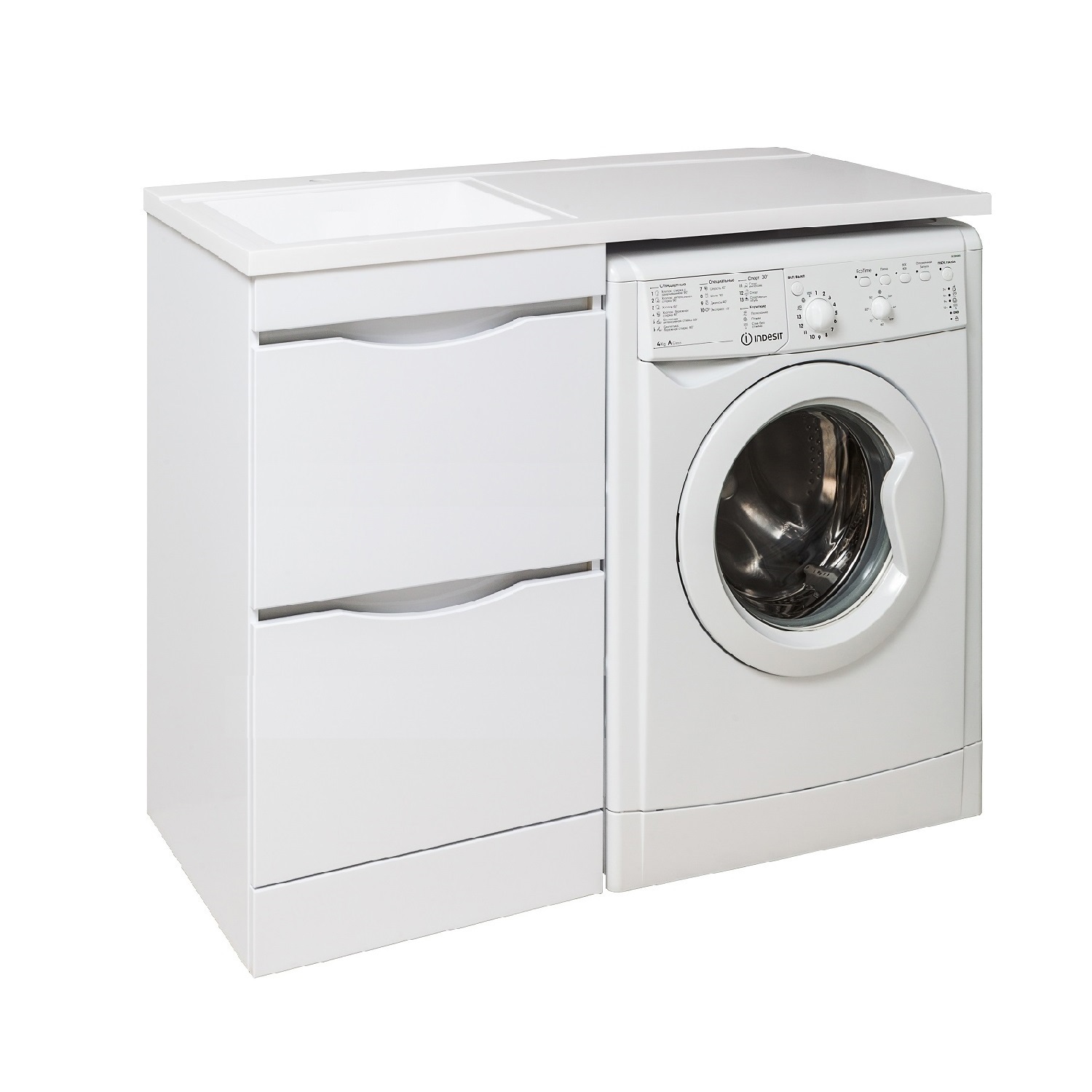 Изображение товара Тумба с раковиной Runo Орион 45 с 2 ящиками и раковиной Gamma 105 правое крыло