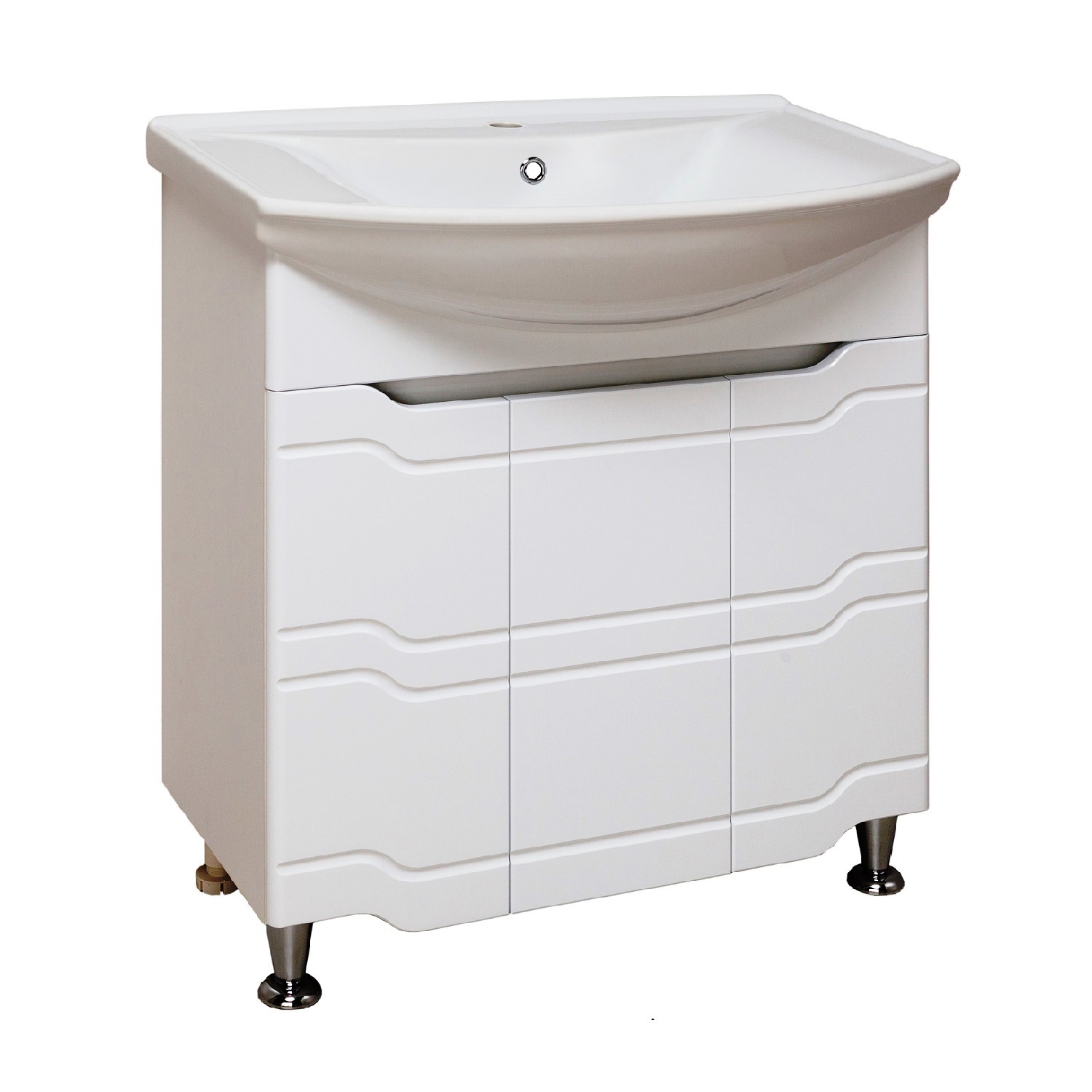 Изображение товара Тумба с раковиной RUNO Стиль 75 см - напольная белая мебель для ванной с фрезеровкой