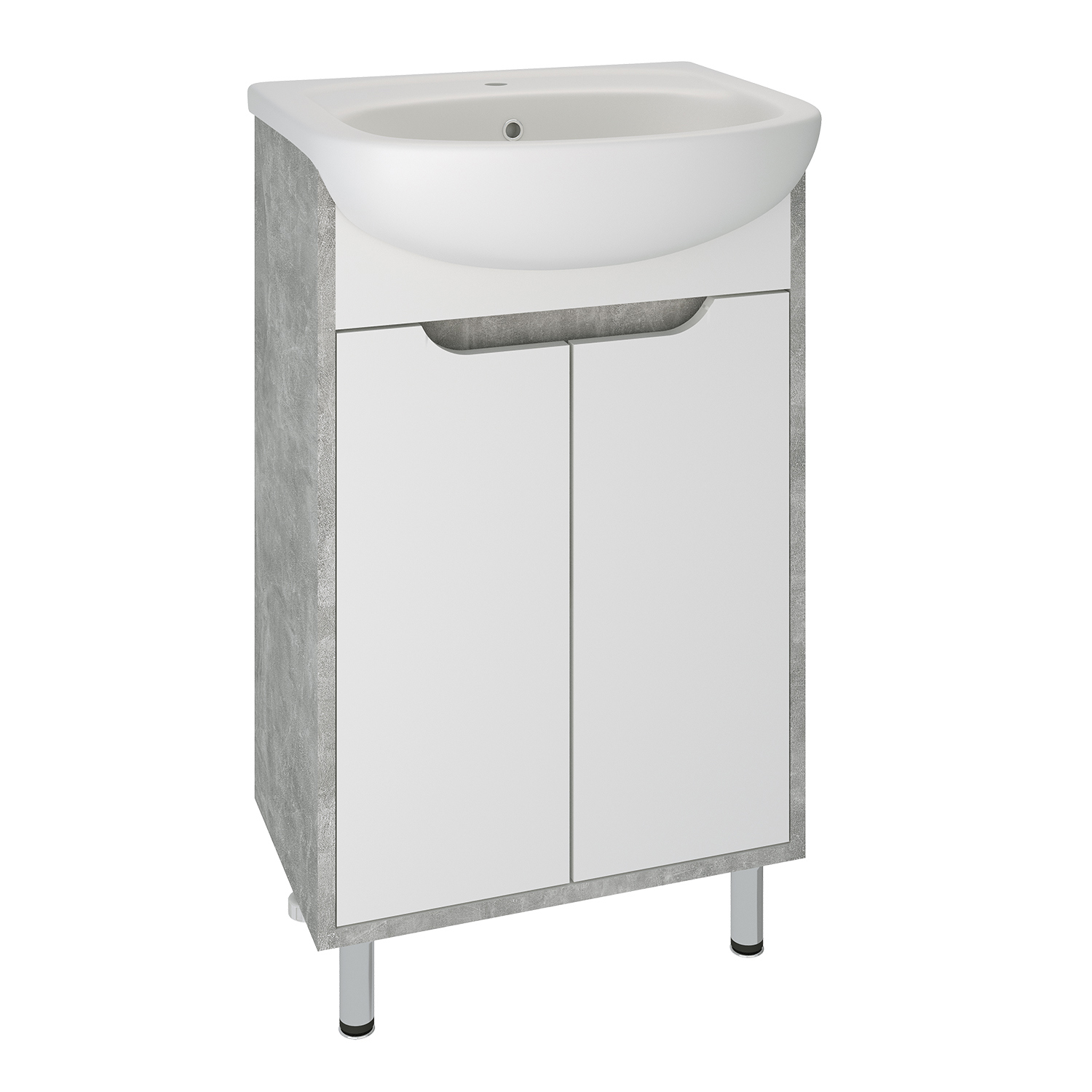 Изображение товара Тумба под раковину Runo ЭКО 50 см напольная с серым бетоном и белыми фасадами