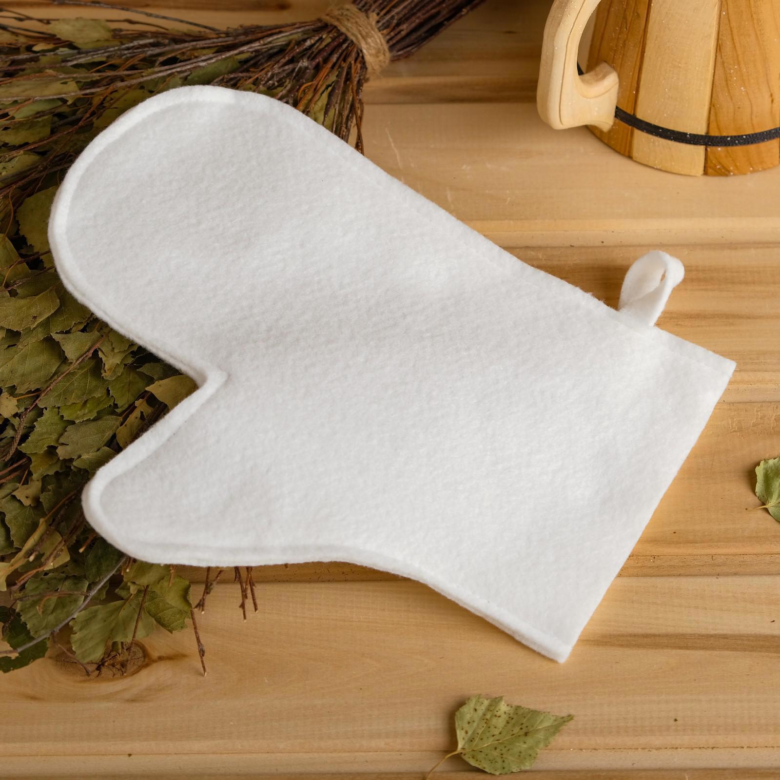 Изображение товара Рукавица для бани войлок белый